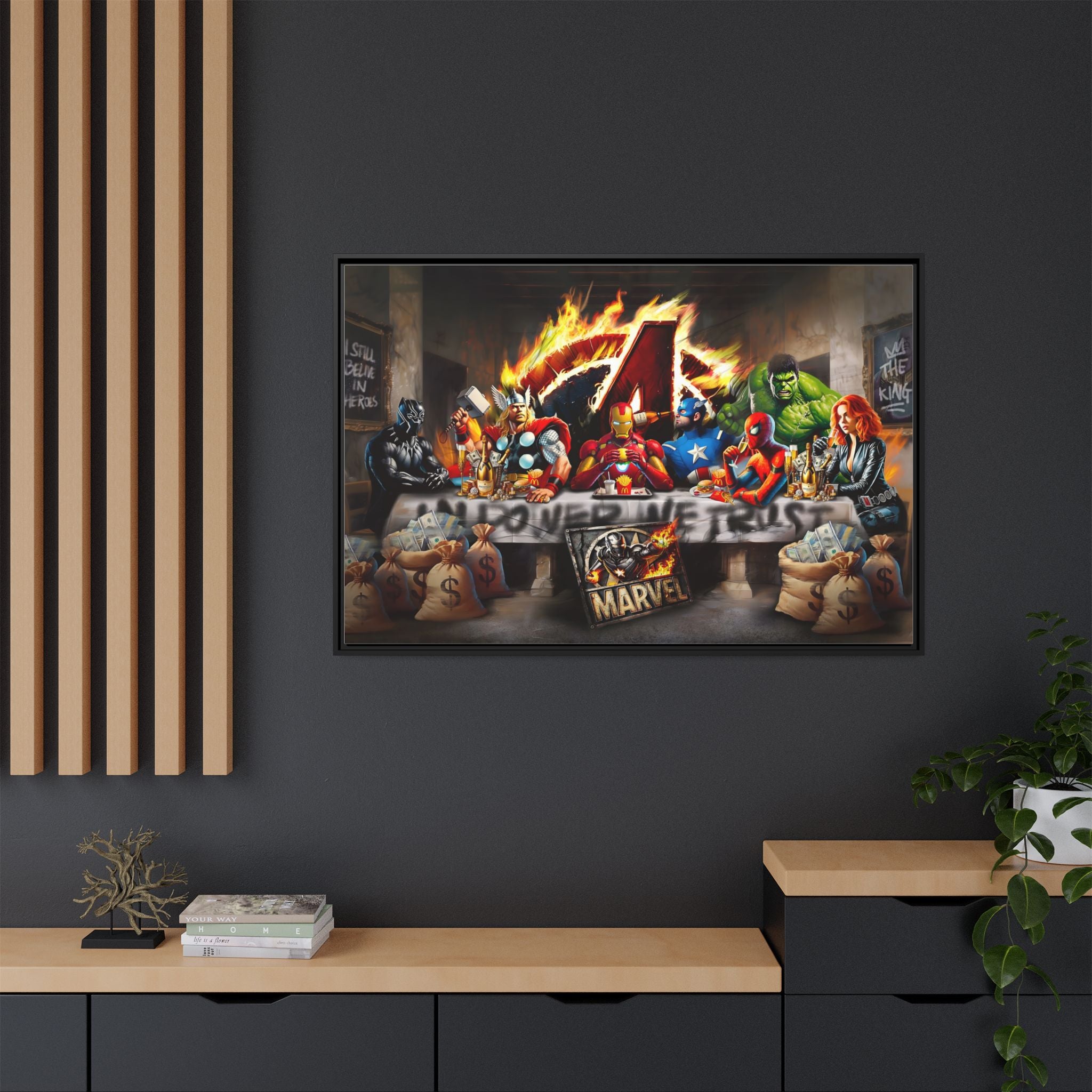 Feast of Franchises: Marvel Avengers Last Supper, Corporate Pop Art Parody - Canvas Wall Art