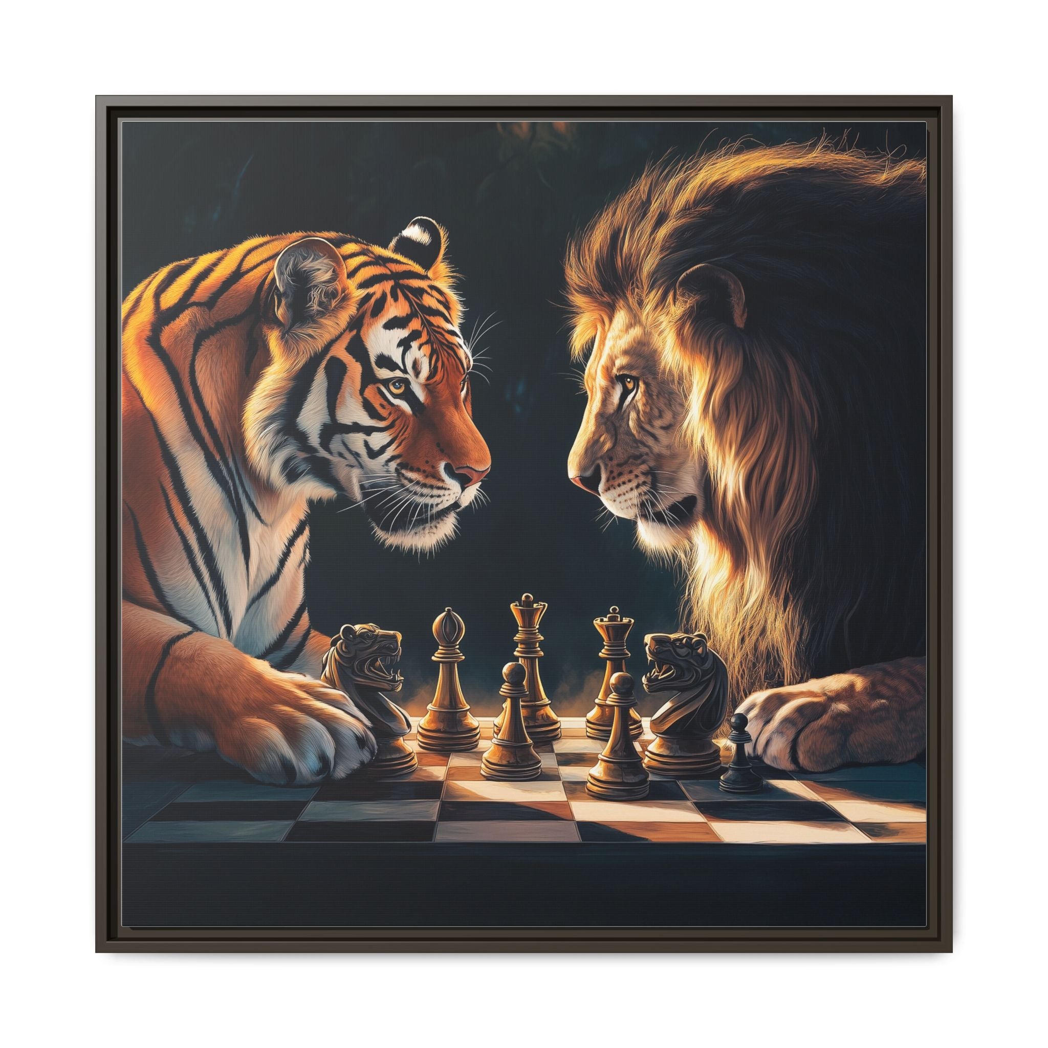 Predatory Strategies: Animal Kingdom Chess, Metaphorical Digital Art - Canvas Wall Art