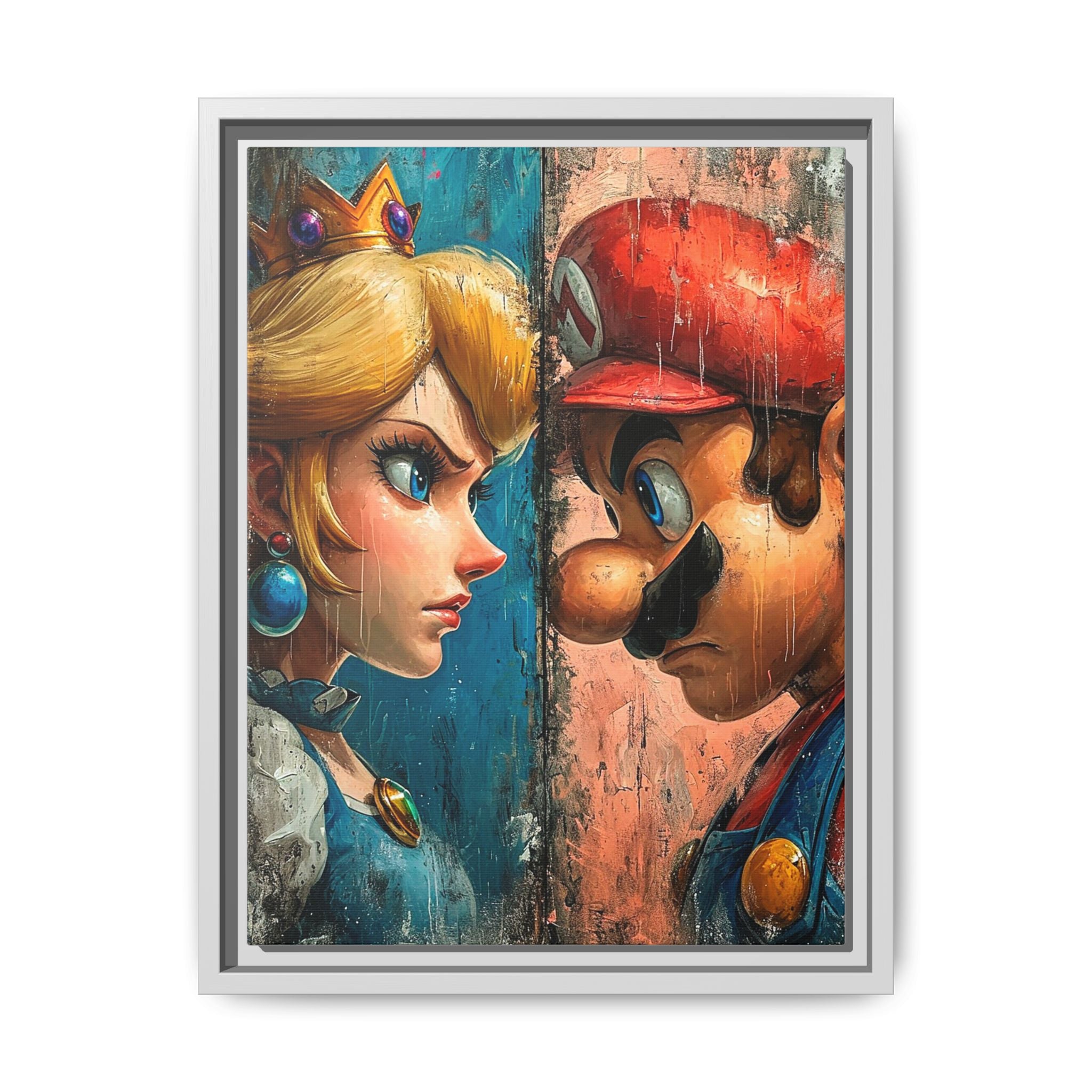 Legends Collide: Pixel Protagonists Reimagined, Gritty Game Art Portrait - Canvas Wall Art