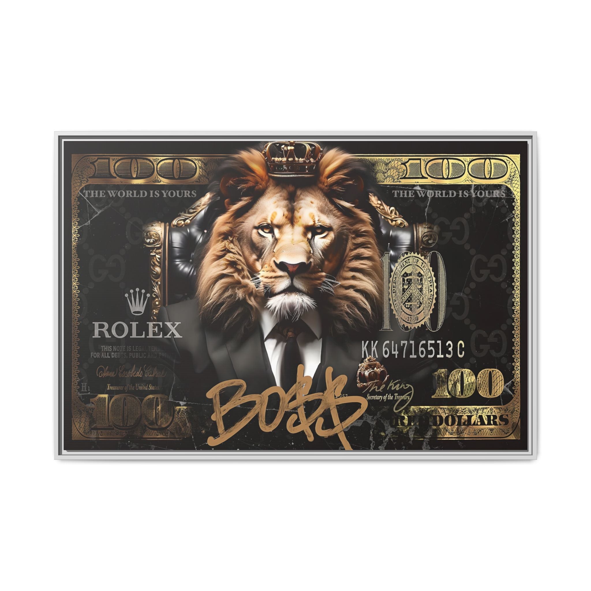 Lion Sovereign: Corporate Dominance, Golden Empire, Power Portrait - Canvas Wall Art