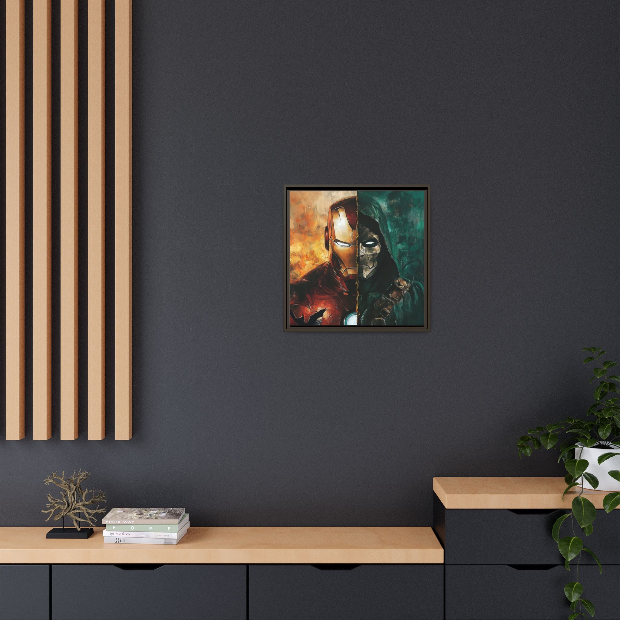 Technological Titans: Marvel Rivalry, Digital Fan Art Portrait, Superhero Duality Composition - Canvas Wall Art