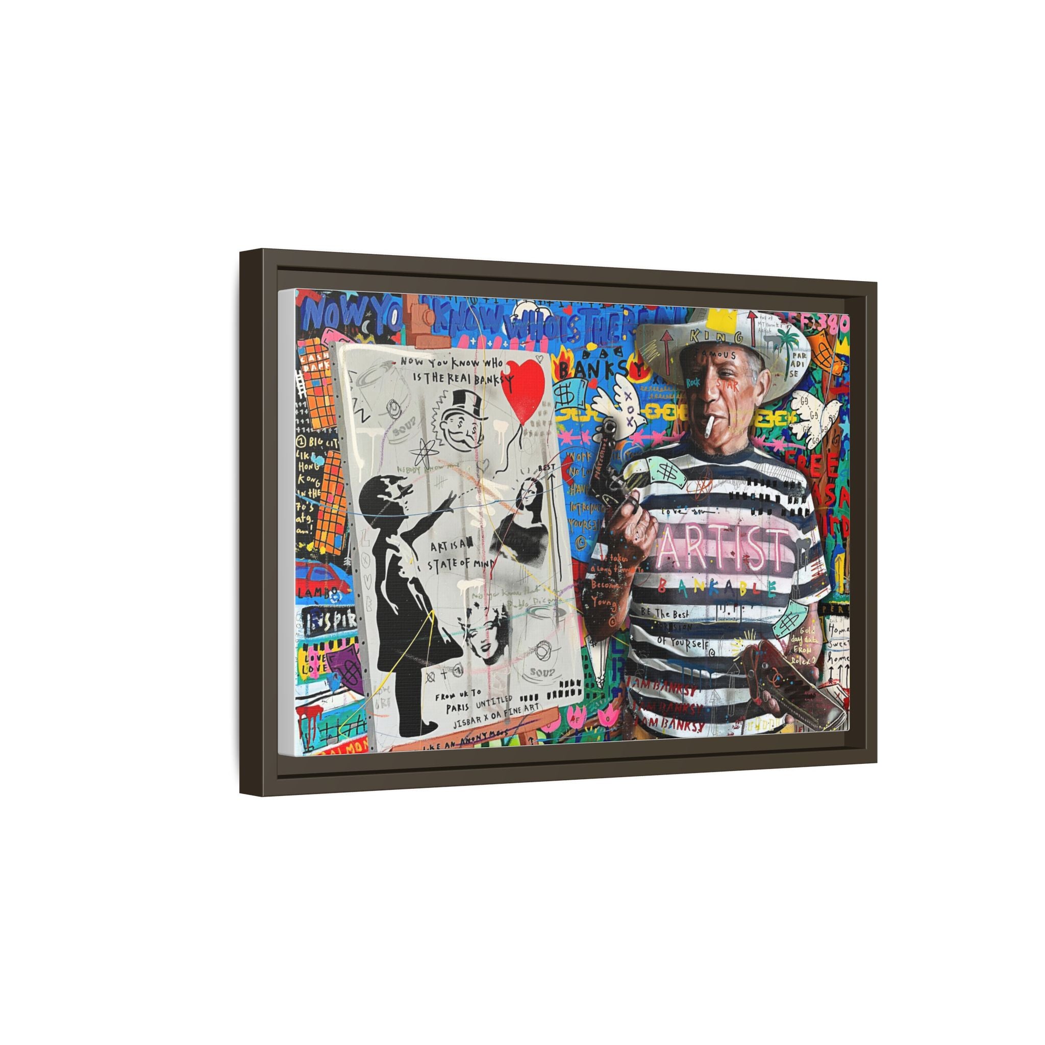 Bankable Rebellion: Street Art Collage, Banksy-Inspired Social Commentary, Urban Creative Expression - Canvas Wall Art