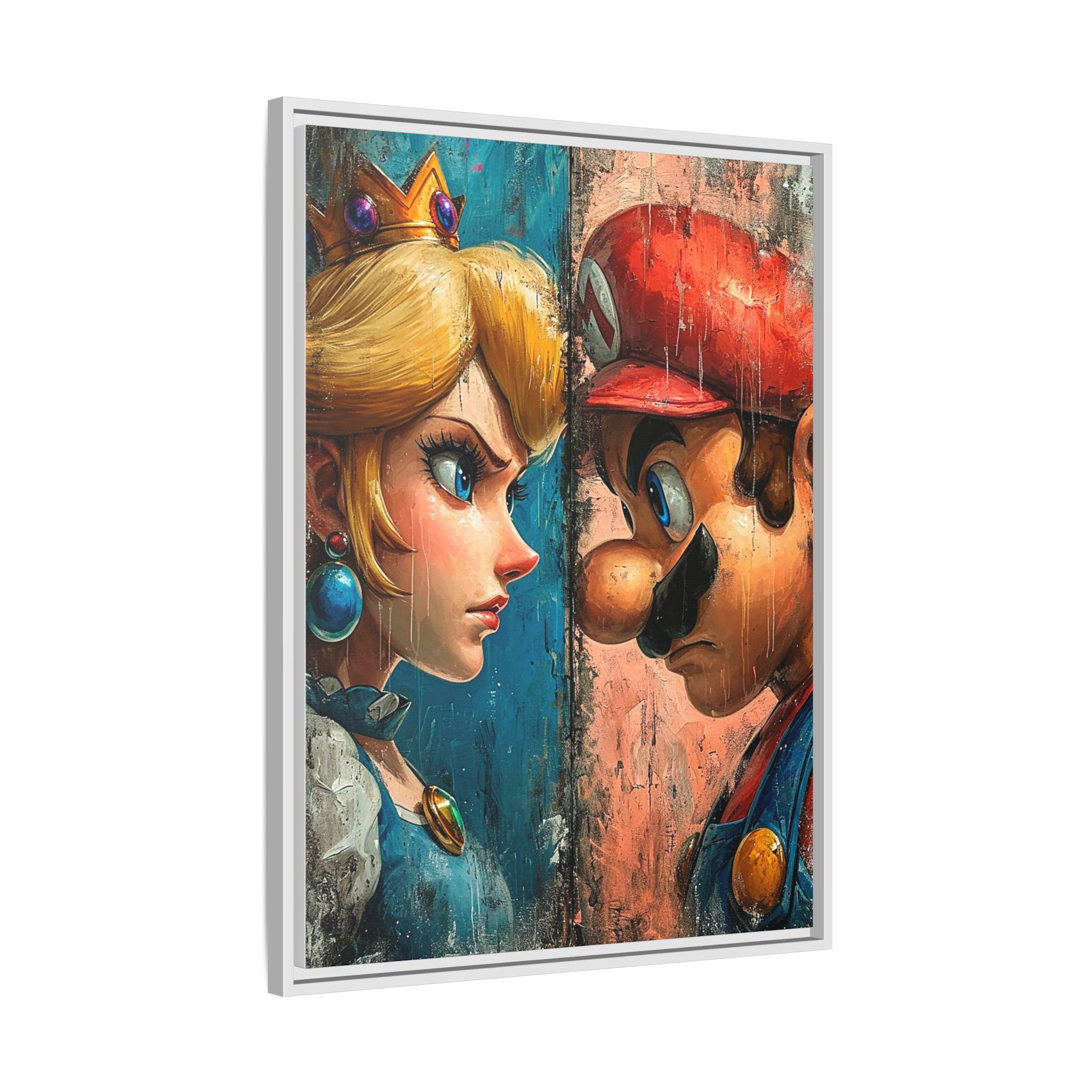 Legends Collide: Pixel Protagonists Reimagined, Gritty Game Art Portrait - Canvas Wall Art
