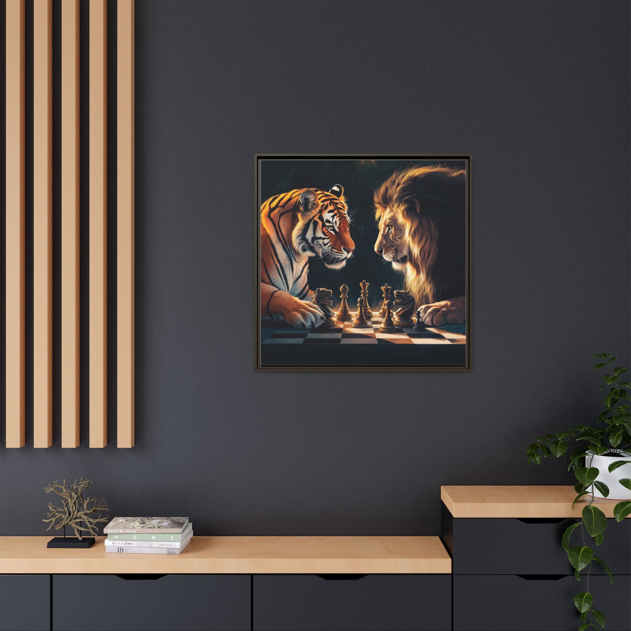 Predatory Strategies: Animal Kingdom Chess, Metaphorical Digital Art - Canvas Wall Art