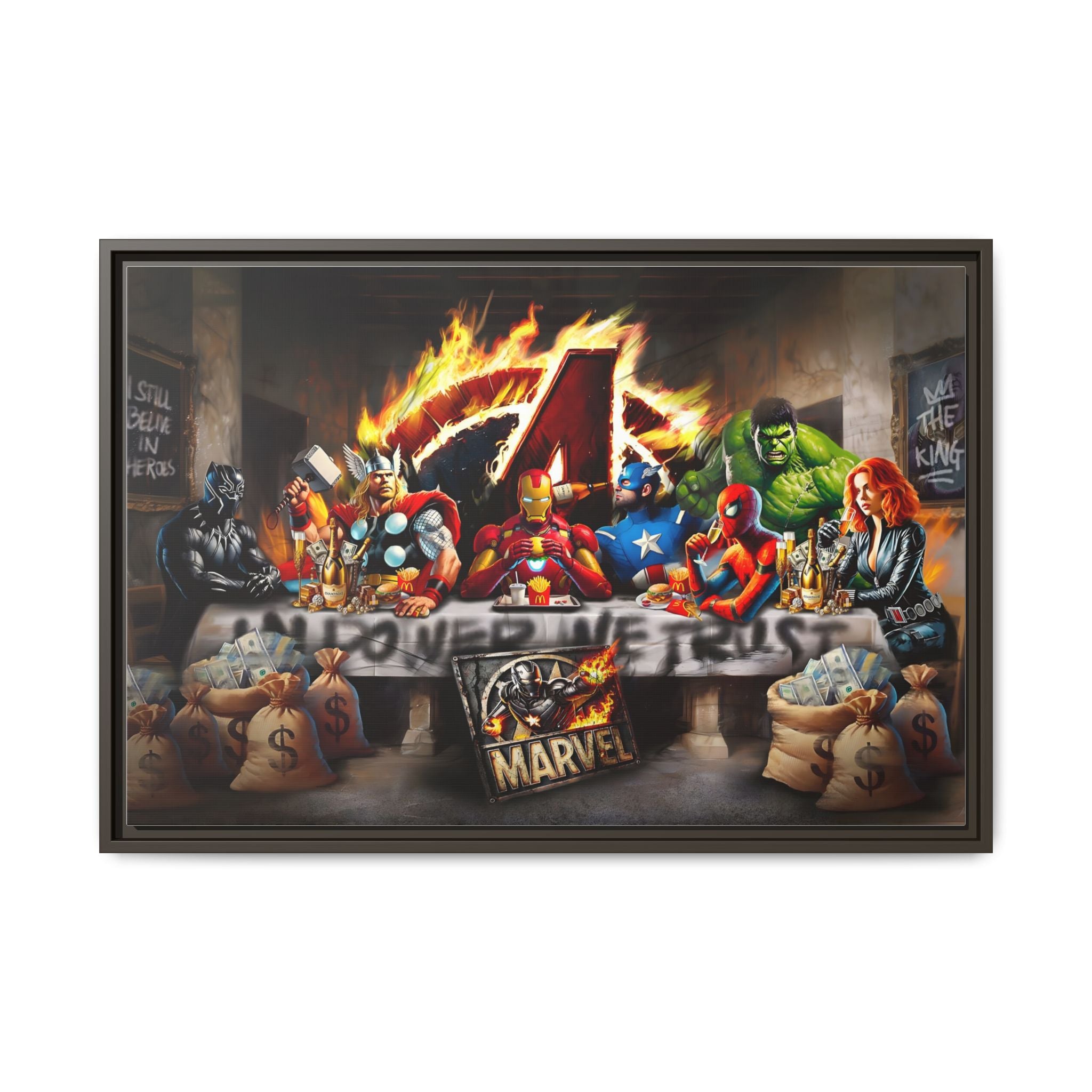 Feast of Franchises: Marvel Avengers Last Supper, Corporate Pop Art Parody - Canvas Wall Art