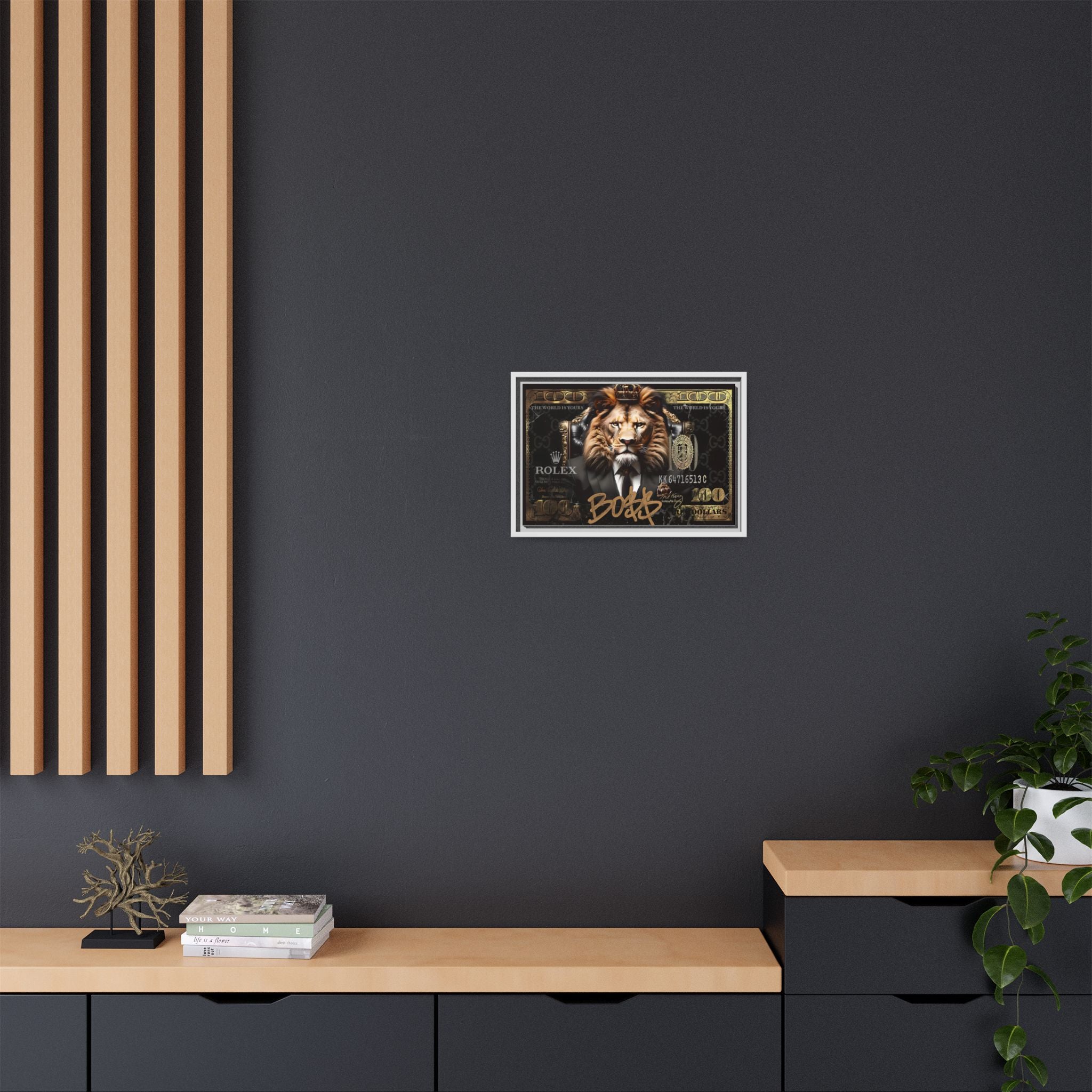 Lion Sovereign: Corporate Dominance, Golden Empire, Power Portrait - Canvas Wall Art