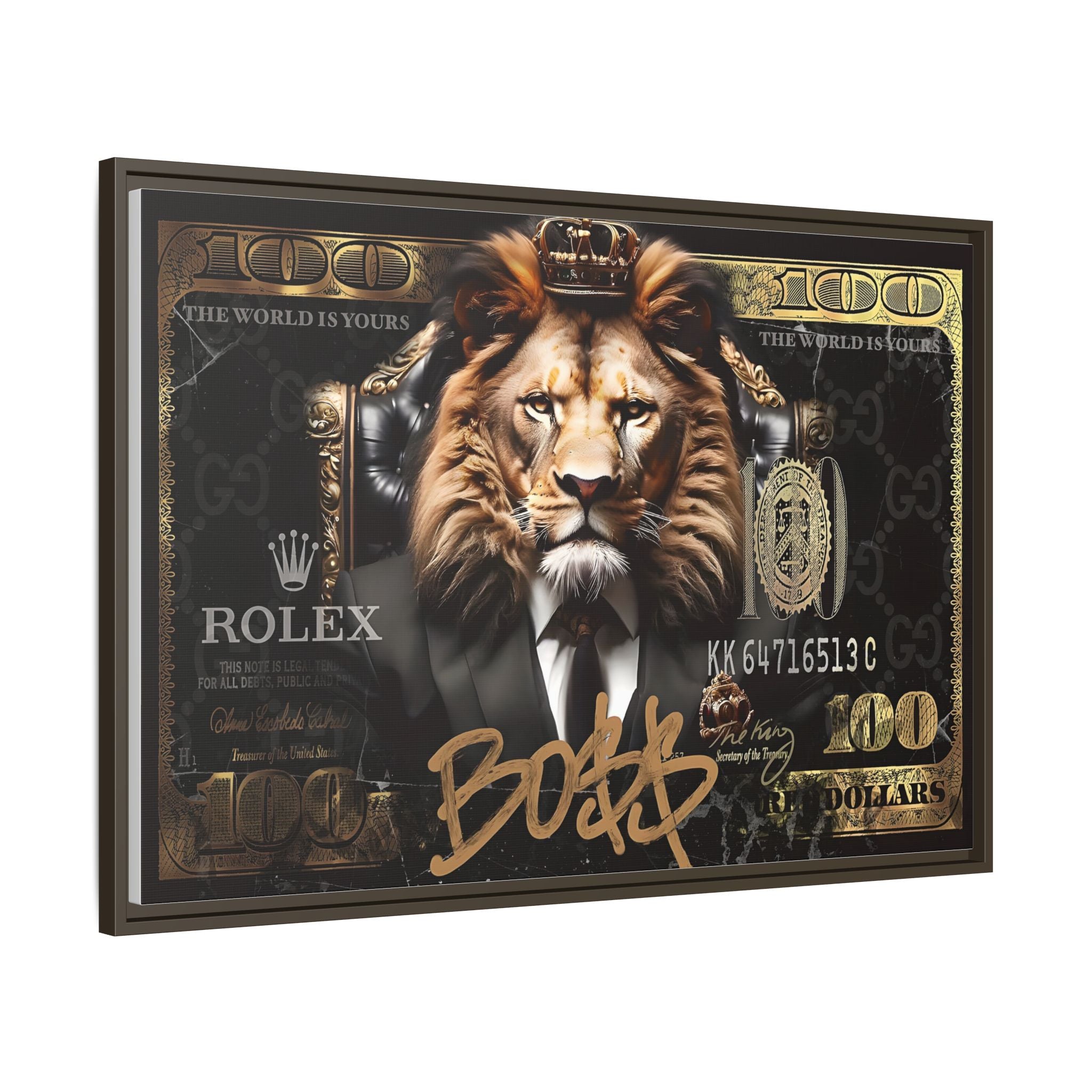 Lion Sovereign: Corporate Dominance, Golden Empire, Power Portrait - Canvas Wall Art