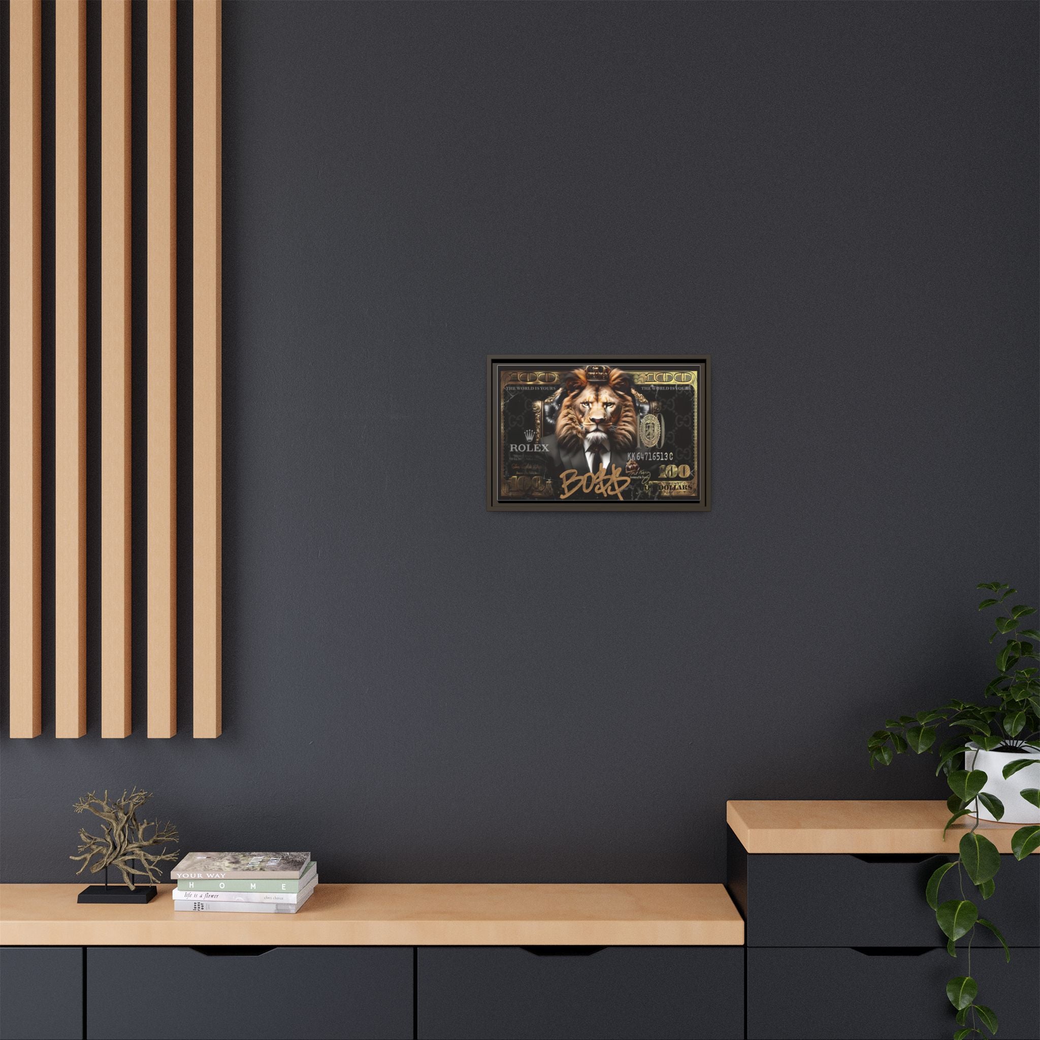 Lion Sovereign: Corporate Dominance, Golden Empire, Power Portrait - Canvas Wall Art
