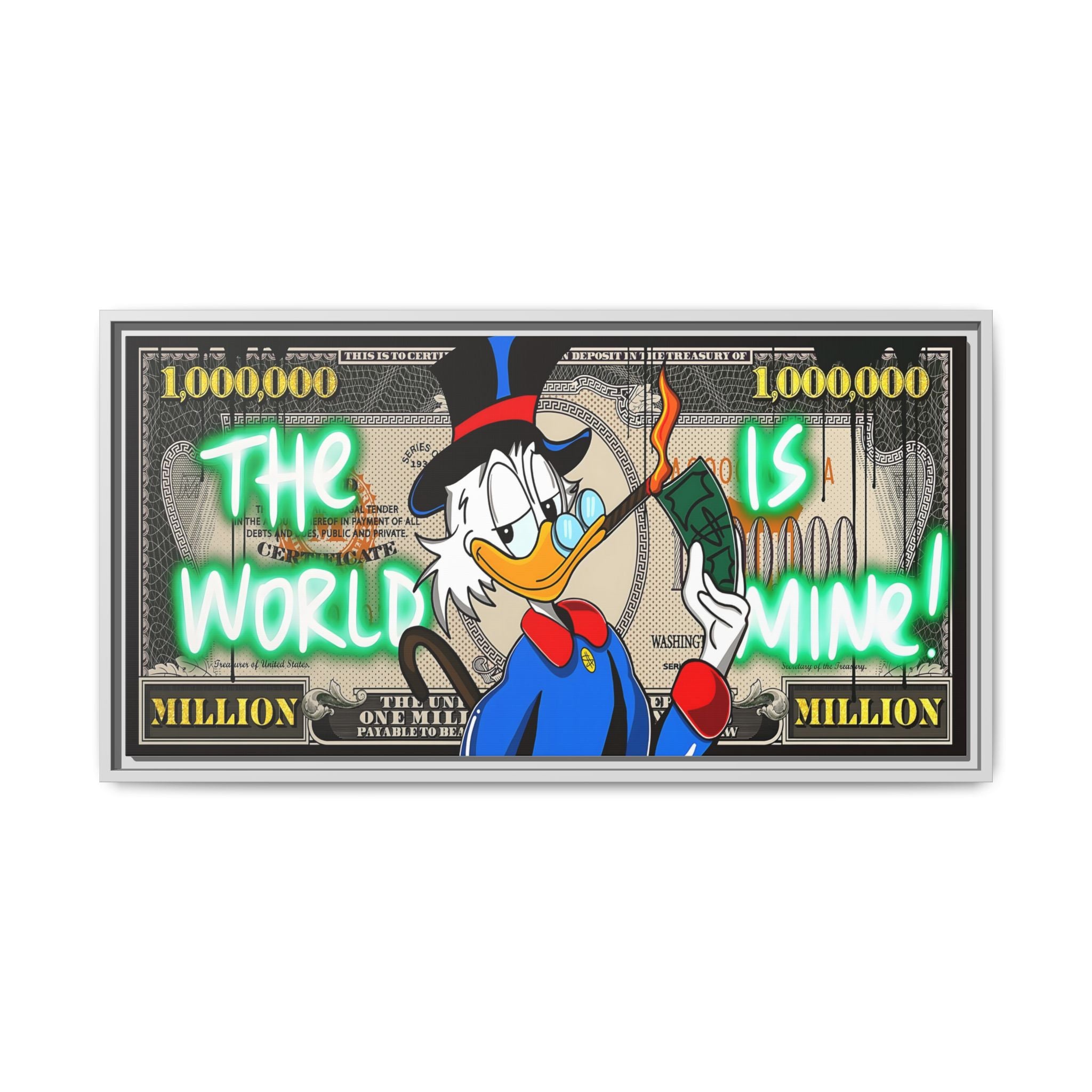 Duck Dollar Domination: Pop Art Financial Satire, Disney Character Urban Commentary - Canvas Wall Art