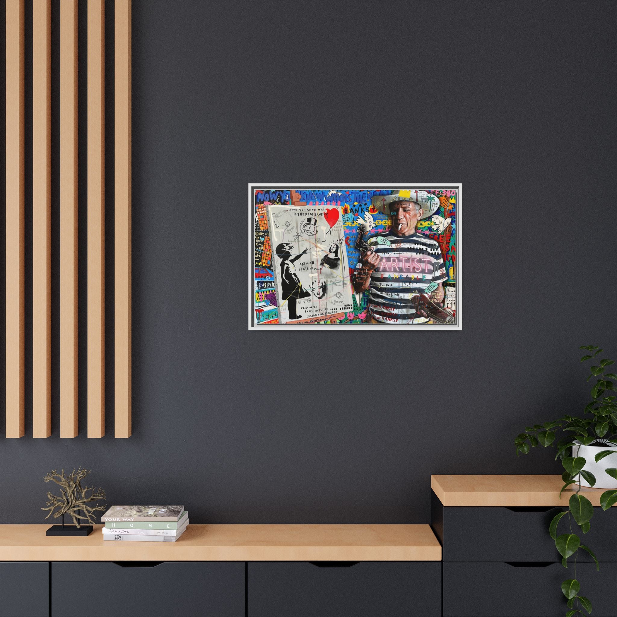 Bankable Rebellion: Street Art Collage, Banksy-Inspired Social Commentary, Urban Creative Expression - Canvas Wall Art