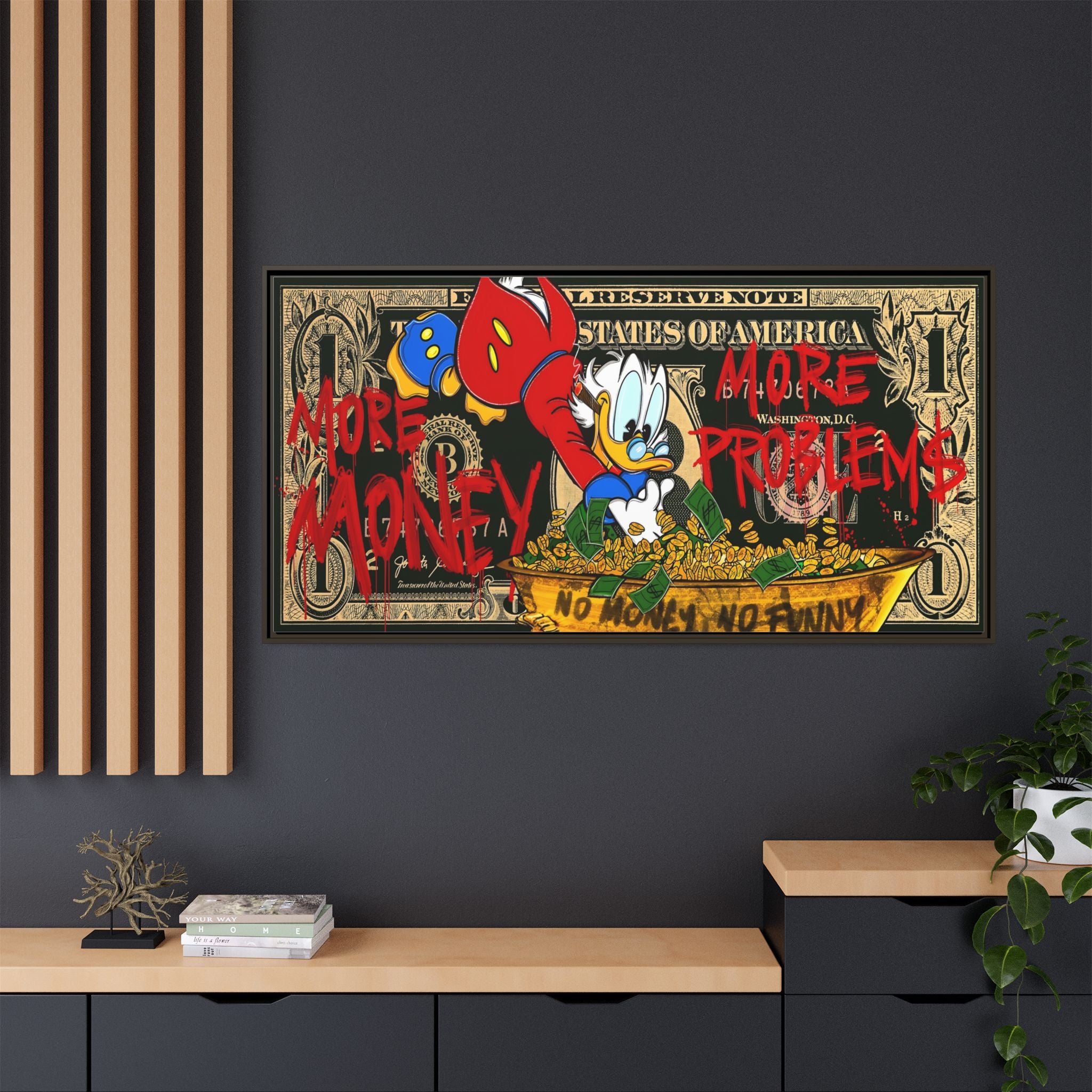 Duck Dynasty of Dollars: Pop Art Financial Critique, Graffiti Economics, Capitalist Commentary - Canvas Wall Art
