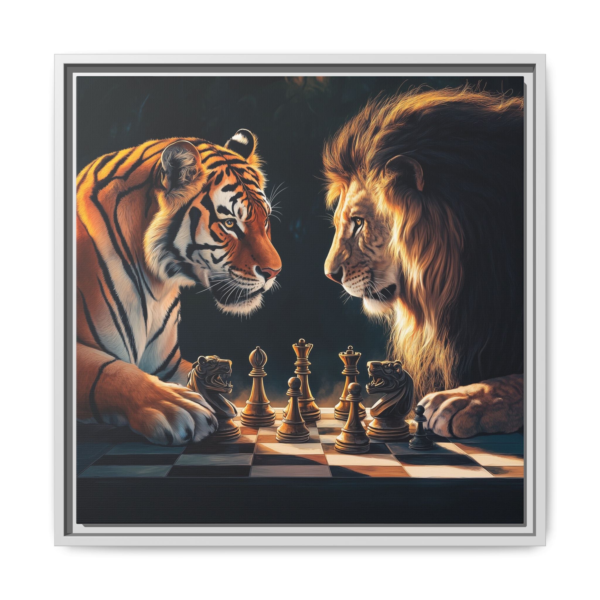 Predatory Strategies: Animal Kingdom Chess, Metaphorical Digital Art - Canvas Wall Art