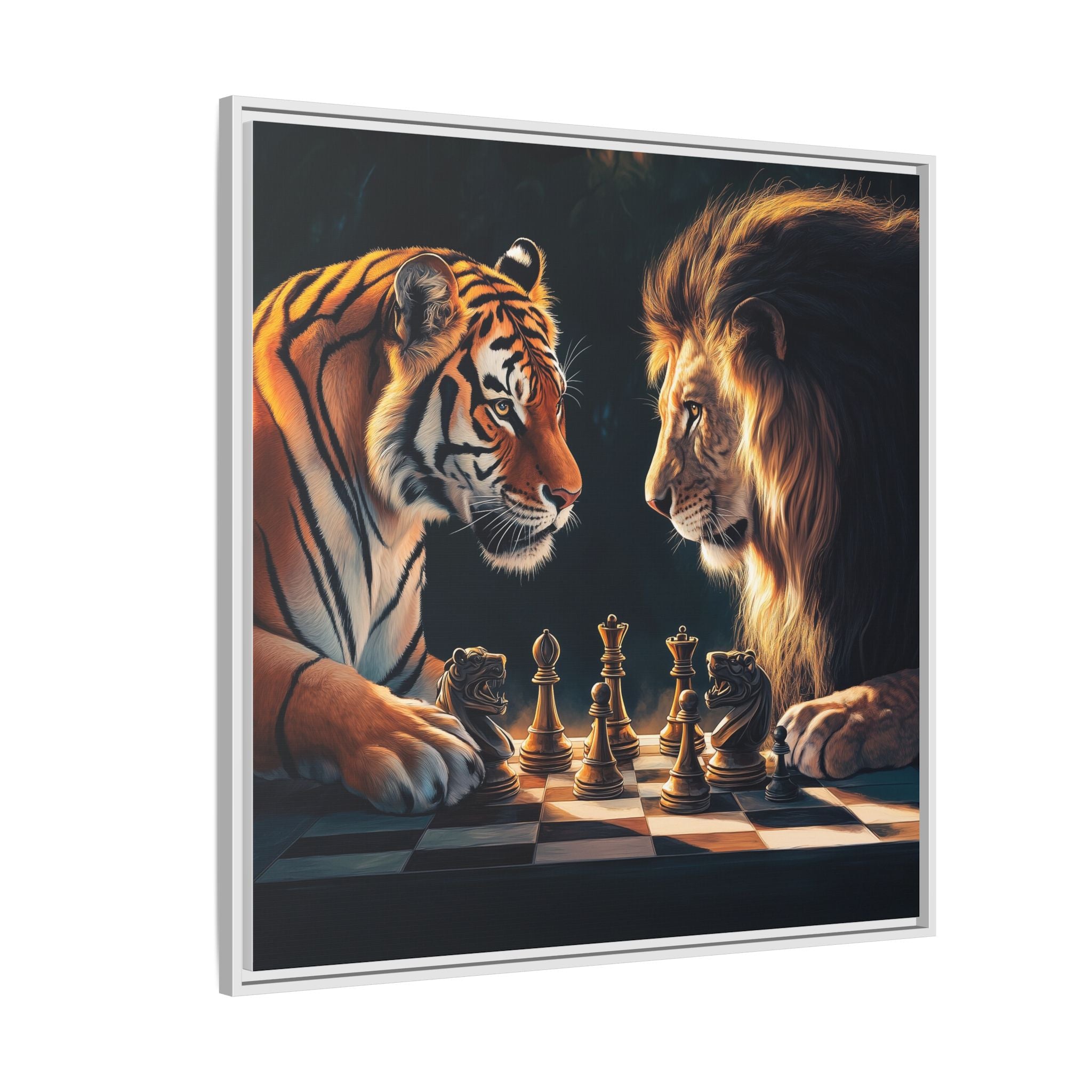 Predatory Strategies: Animal Kingdom Chess, Metaphorical Digital Art - Canvas Wall Art