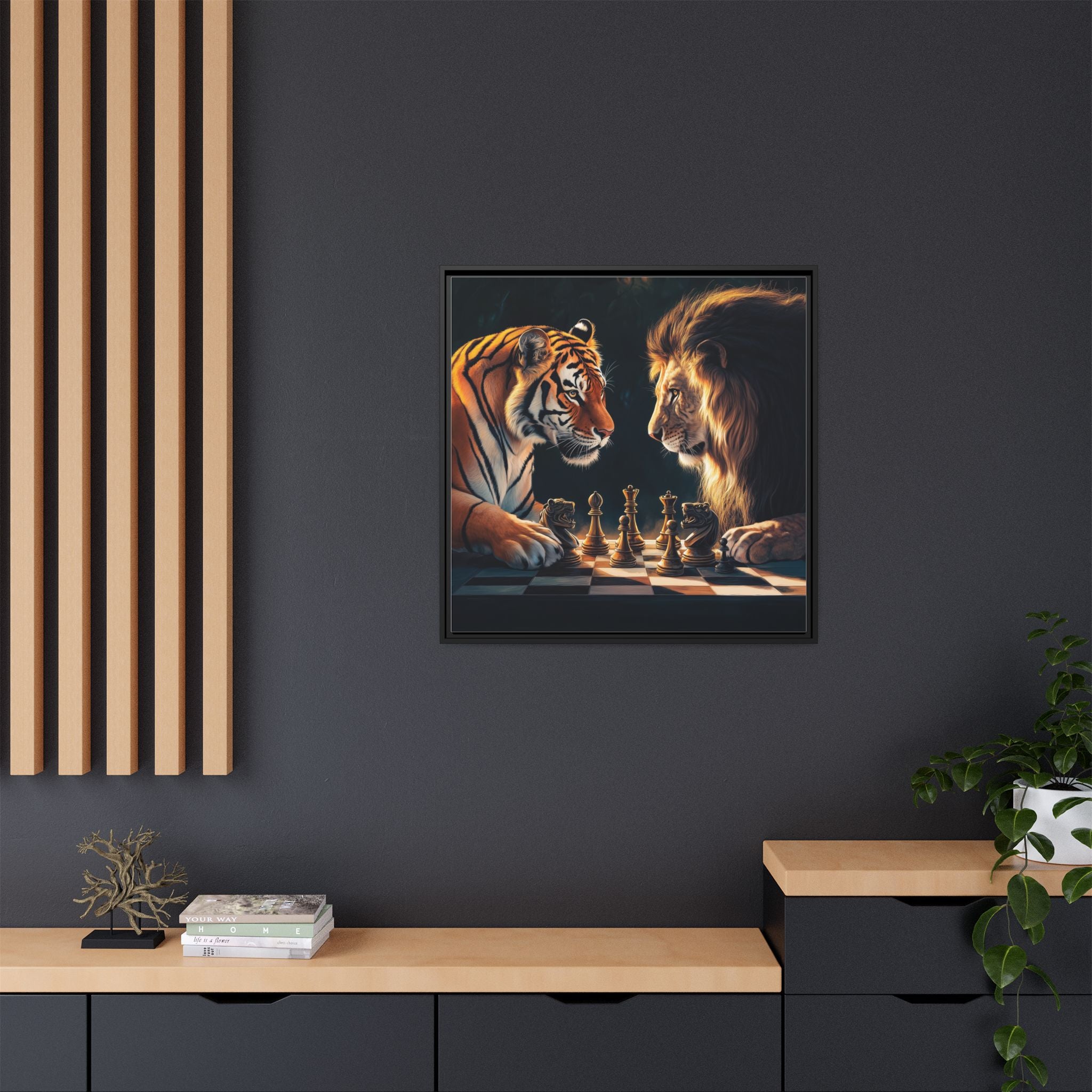 Predatory Strategies: Animal Kingdom Chess, Metaphorical Digital Art - Canvas Wall Art