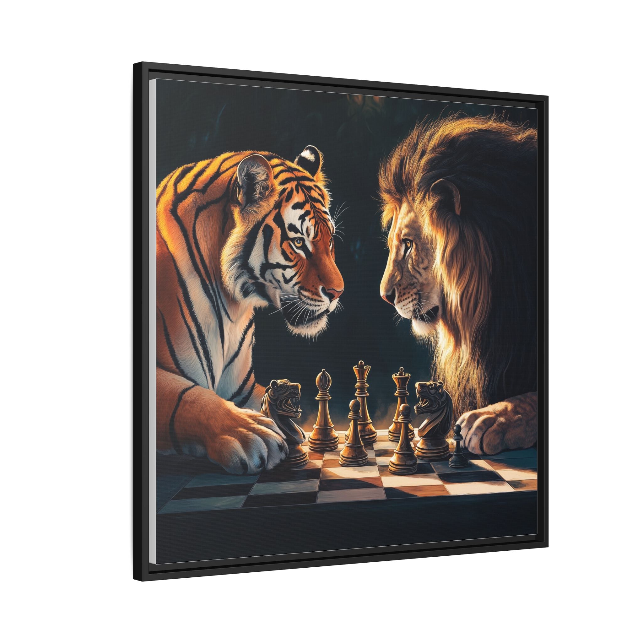 Predatory Strategies: Animal Kingdom Chess, Metaphorical Digital Art - Canvas Wall Art