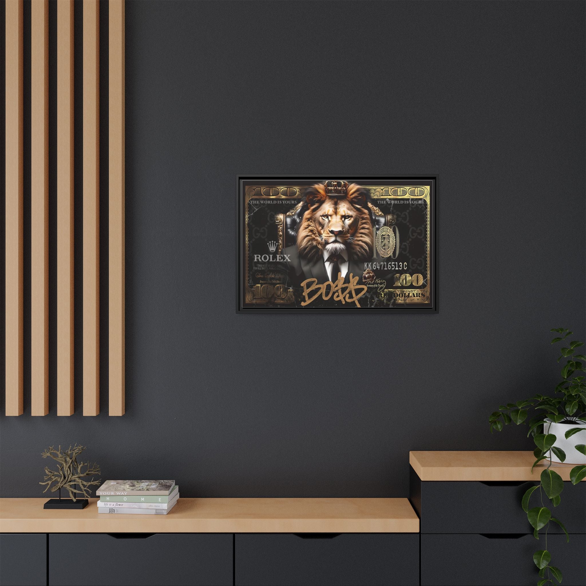 Lion Sovereign: Corporate Dominance, Golden Empire, Power Portrait - Canvas Wall Art