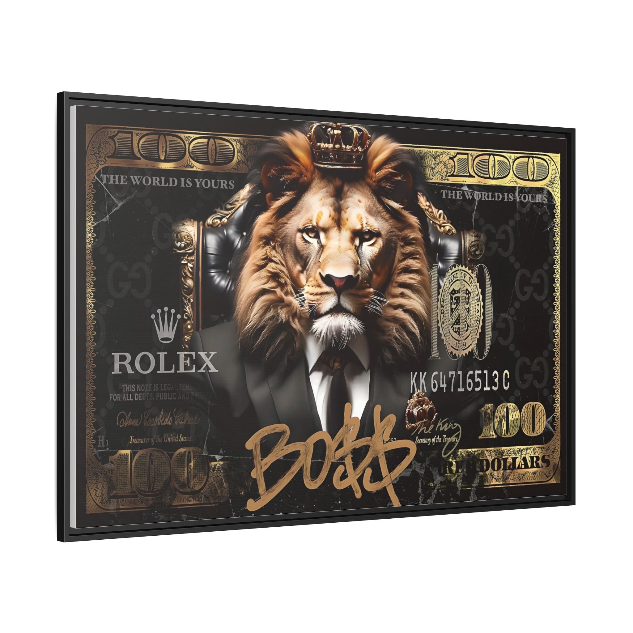 Lion Sovereign: Corporate Dominance, Golden Empire, Power Portrait - Canvas Wall Art