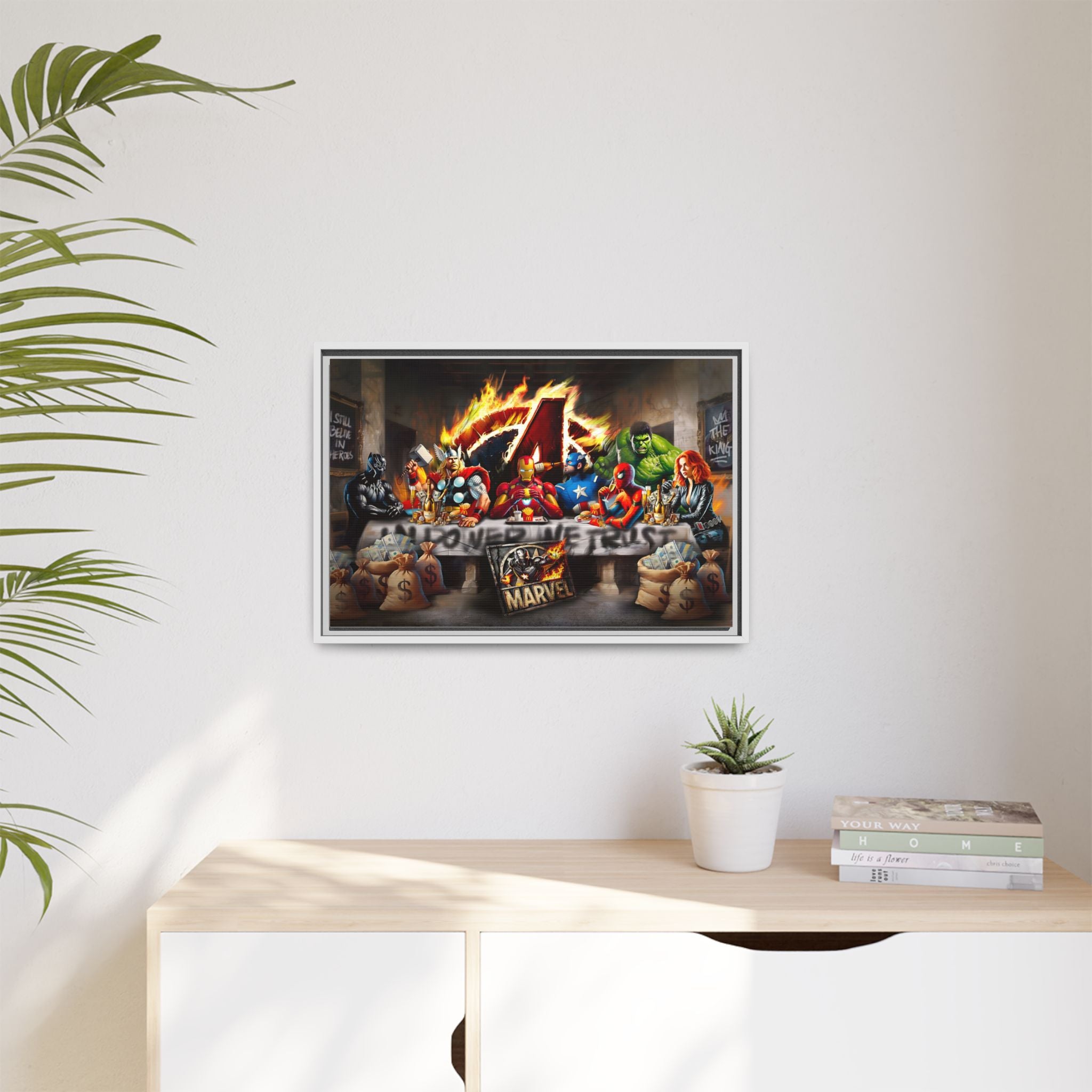 Feast of Franchises: Marvel Avengers Last Supper, Corporate Pop Art Parody - Canvas Wall Art