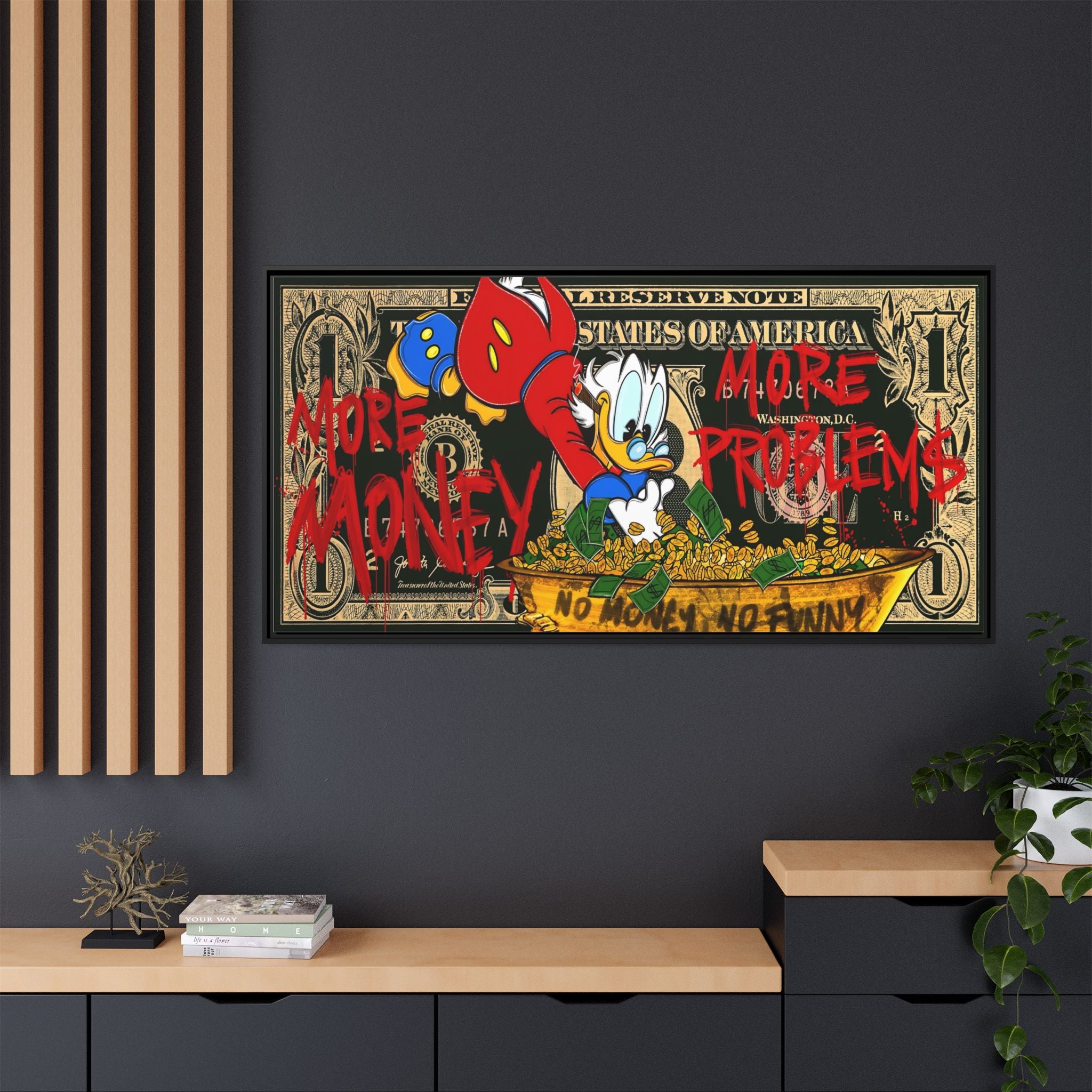 Duck Dynasty of Dollars: Pop Art Financial Critique, Graffiti Economics, Capitalist Commentary - Canvas Wall Art