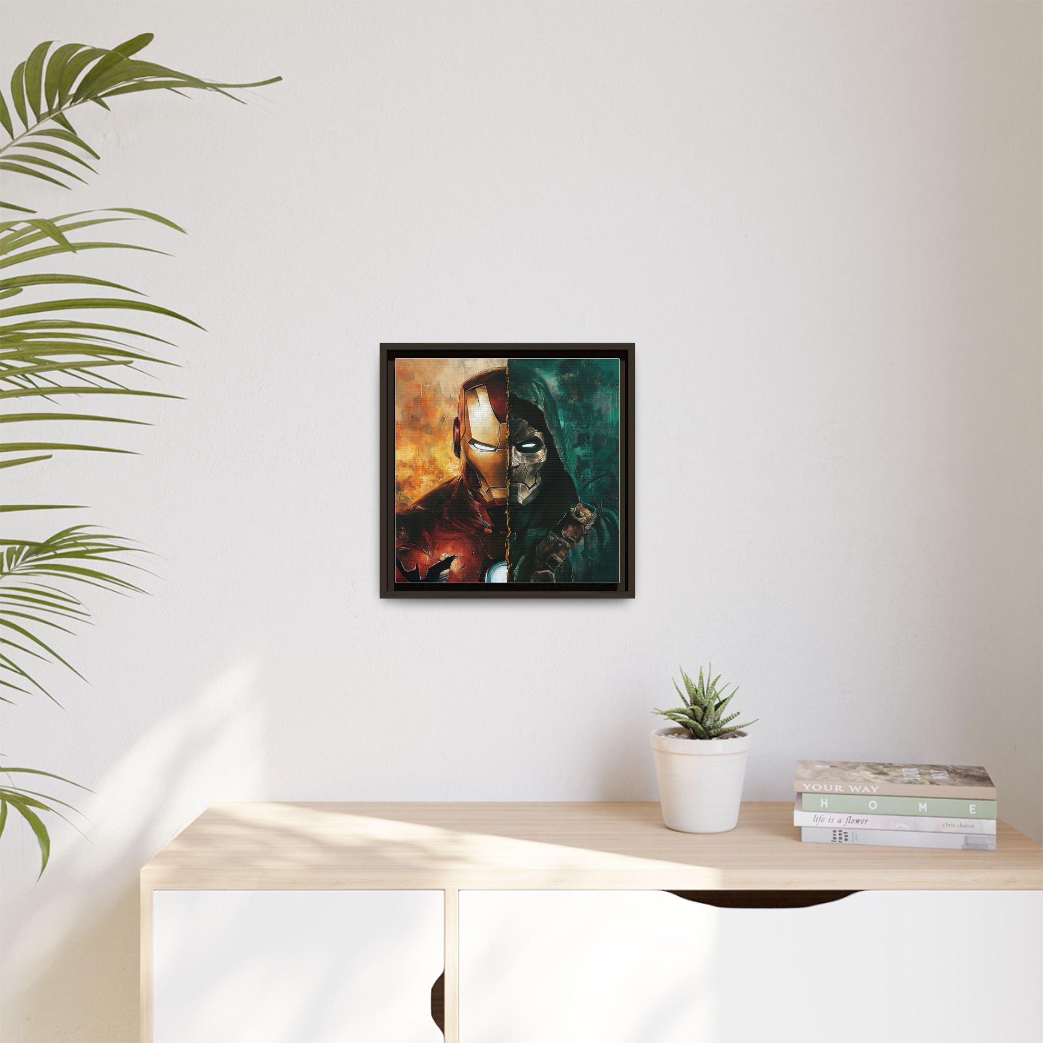 Technological Titans: Marvel Rivalry, Digital Fan Art Portrait, Superhero Duality Composition - Canvas Wall Art