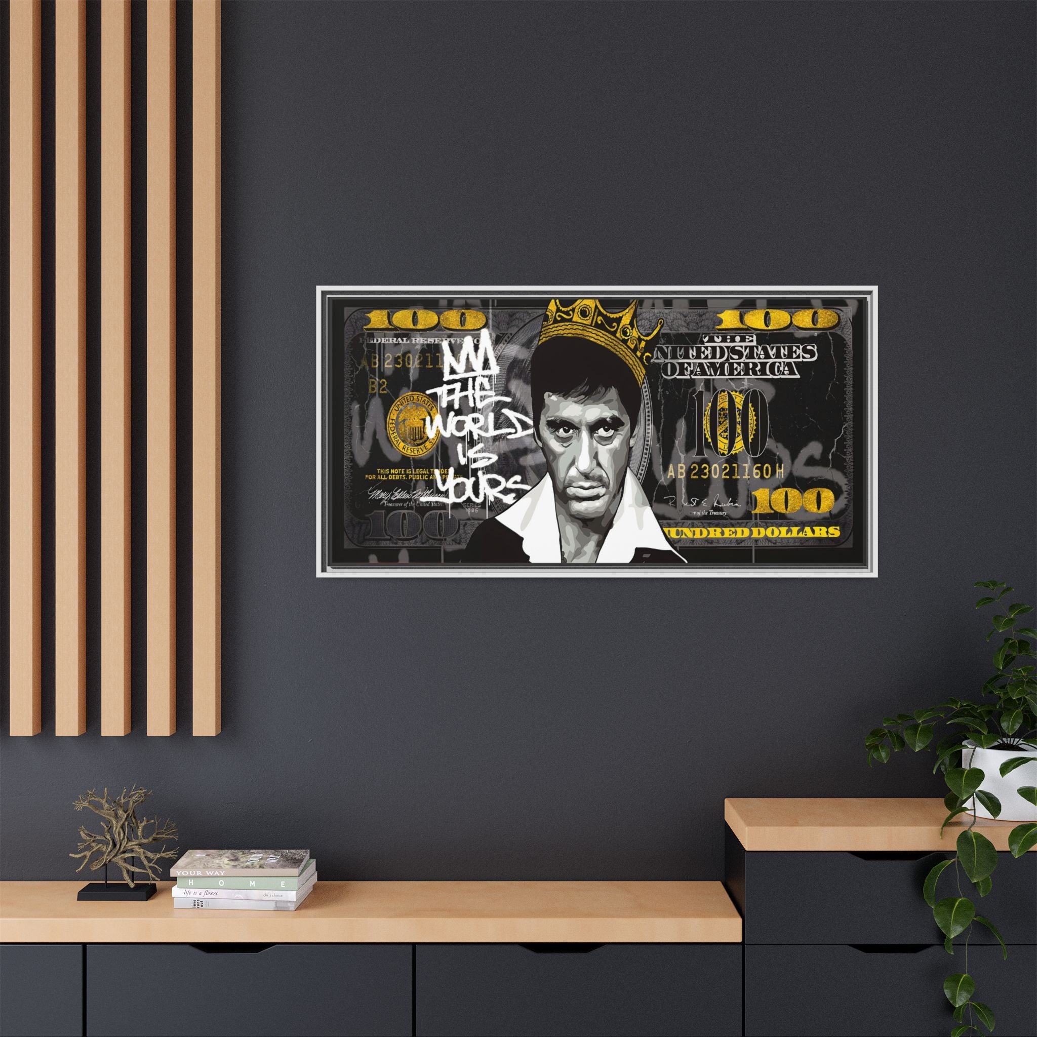 Crowned in Green: Pop Art Crime Iconography, Urban Financial Rebellion - Canvas Wall Art