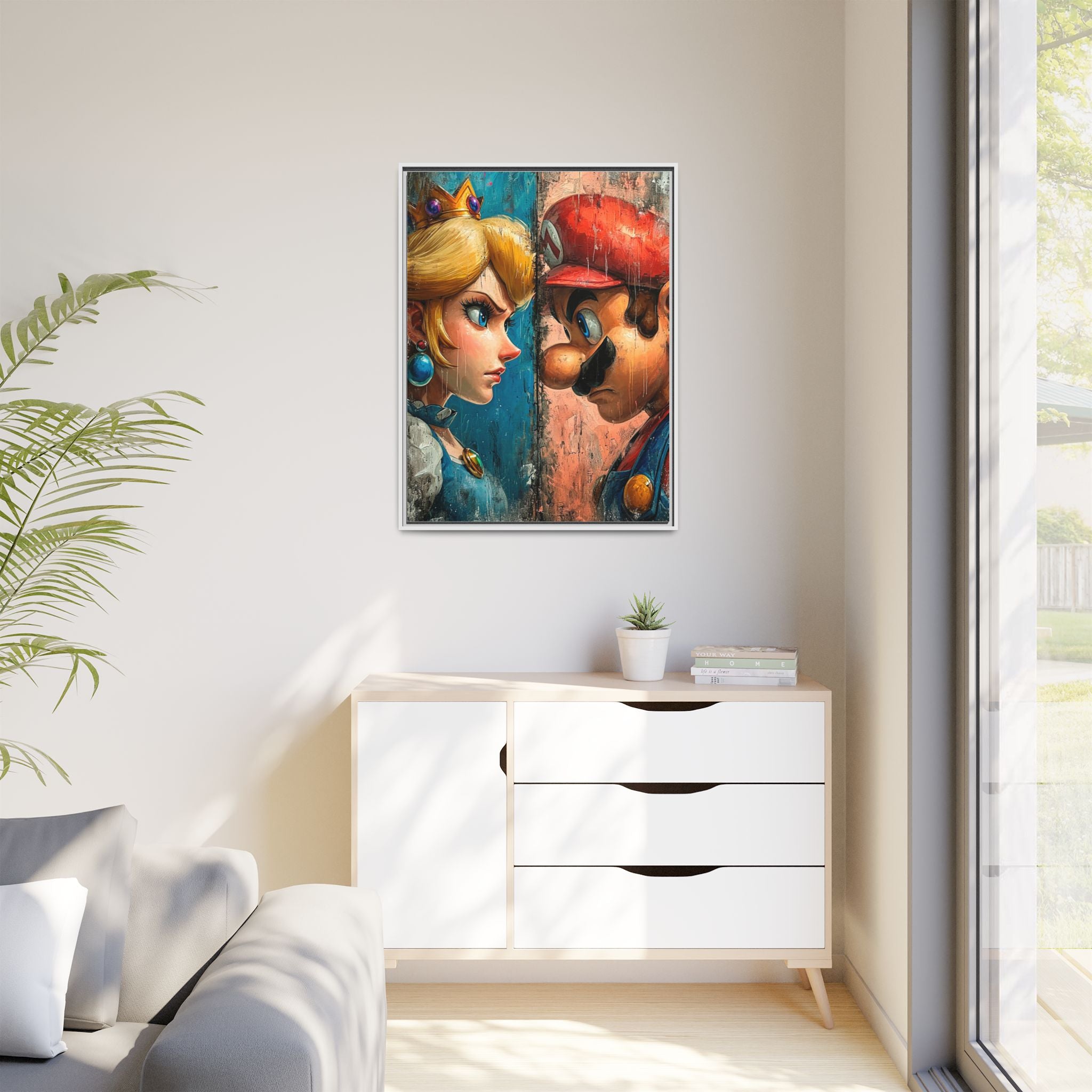 Legends Collide: Pixel Protagonists Reimagined, Gritty Game Art Portrait - Canvas Wall Art