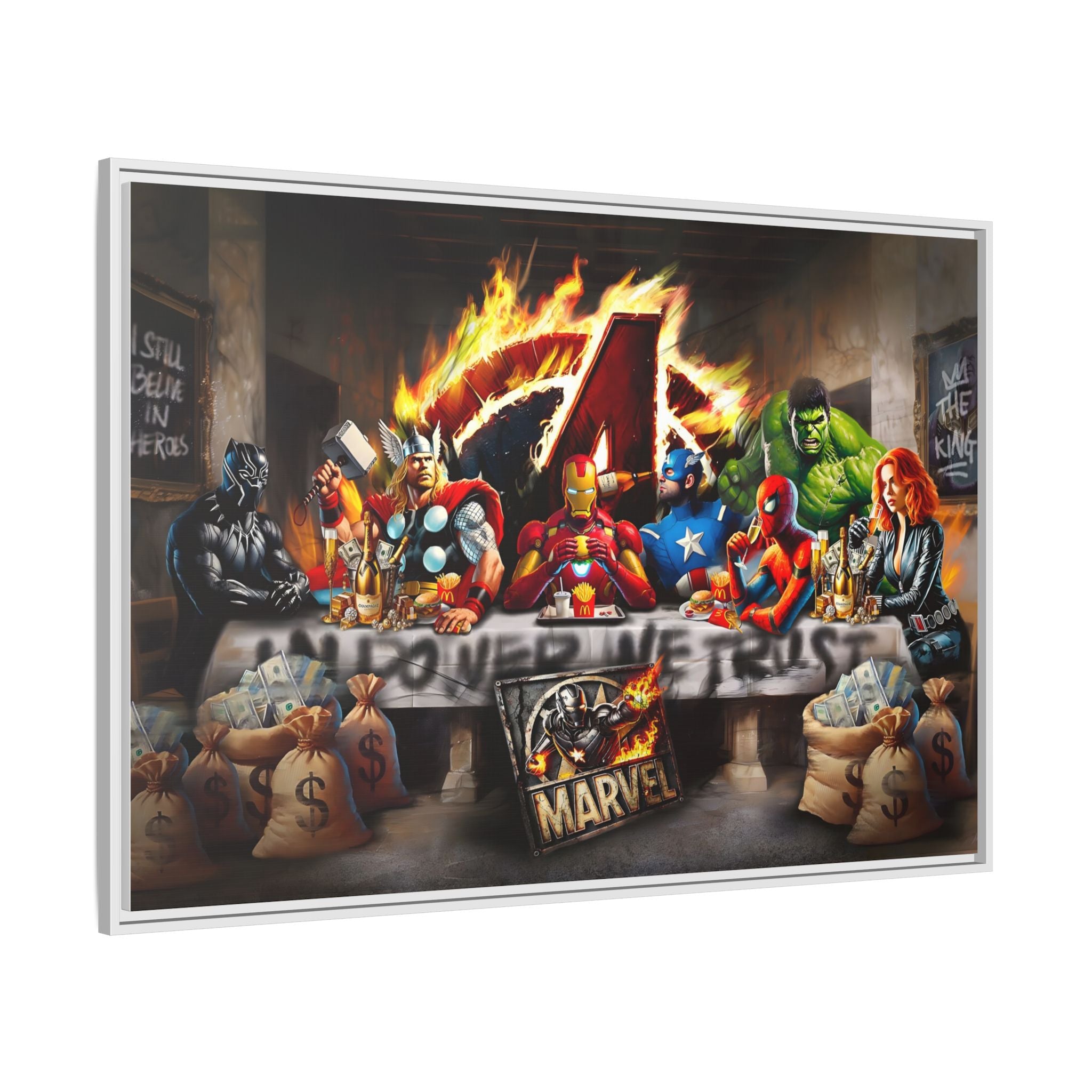 Feast of Franchises: Marvel Avengers Last Supper, Corporate Pop Art Parody - Canvas Wall Art