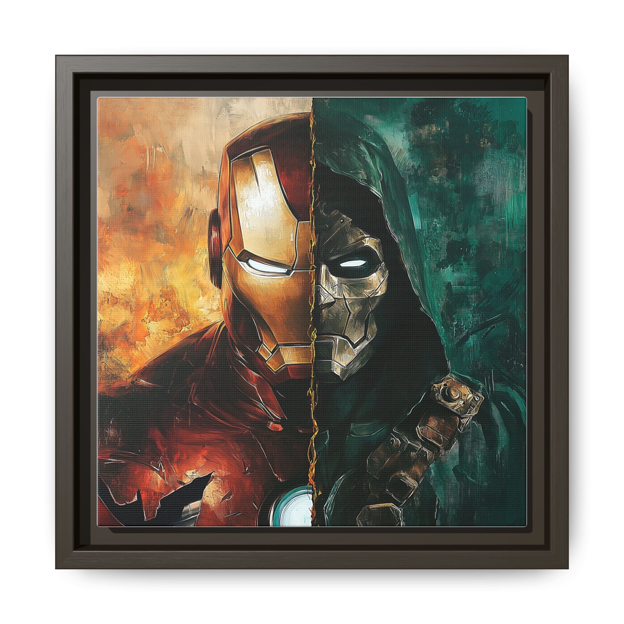 Technological Titans: Marvel Rivalry, Digital Fan Art Portrait, Superhero Duality Composition - Canvas Wall Art