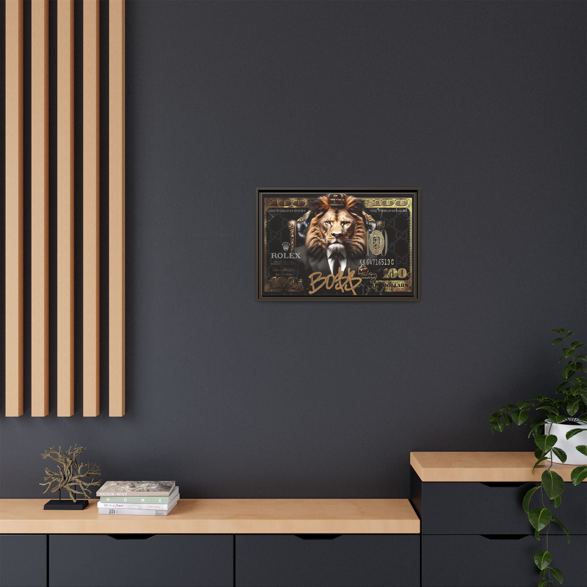 Lion Sovereign: Corporate Dominance, Golden Empire, Power Portrait - Canvas Wall Art