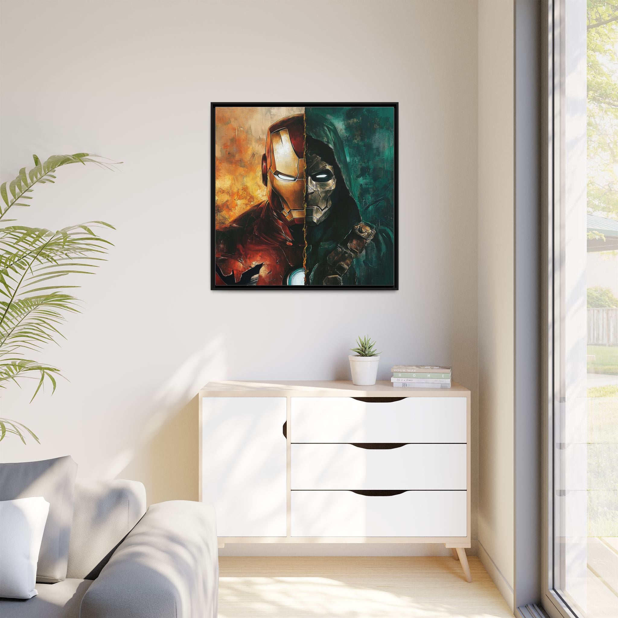 Technological Titans: Marvel Rivalry, Digital Fan Art Portrait, Superhero Duality Composition - Canvas Wall Art