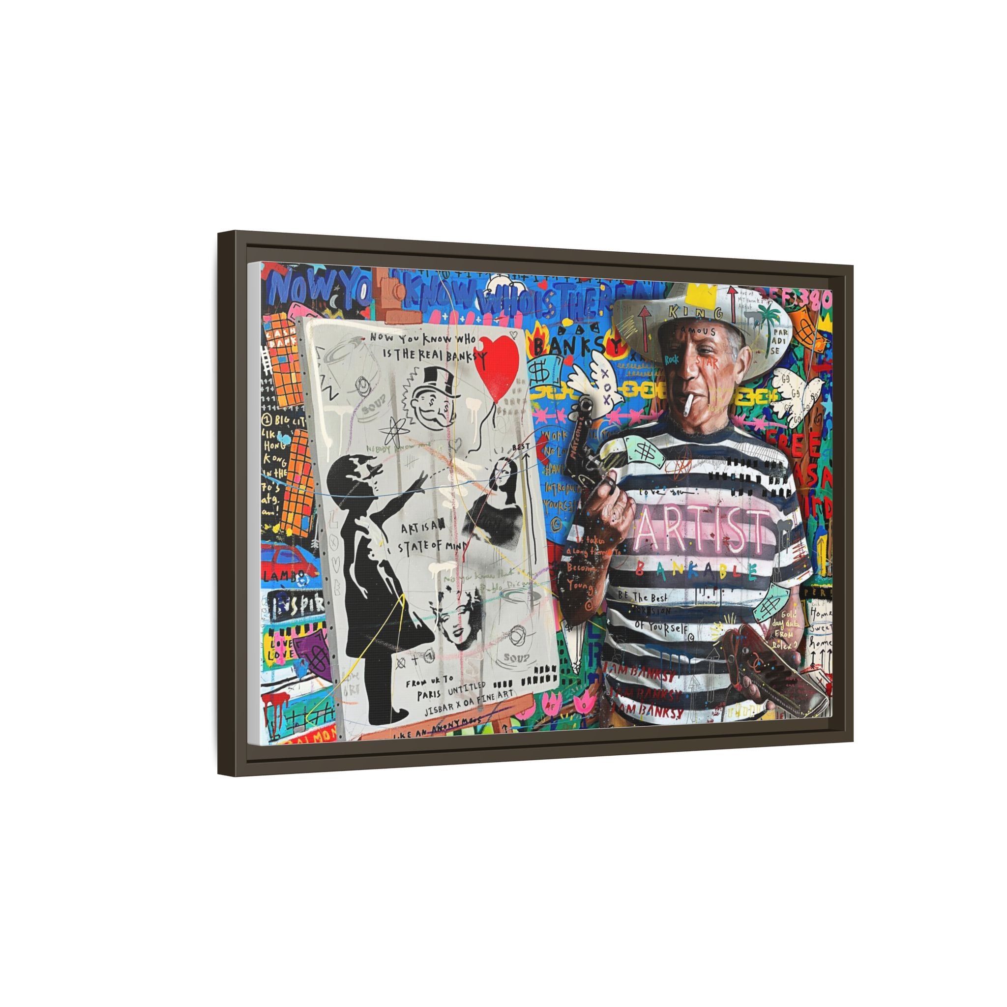 Bankable Rebellion: Street Art Collage, Banksy-Inspired Social Commentary, Urban Creative Expression - Canvas Wall Art