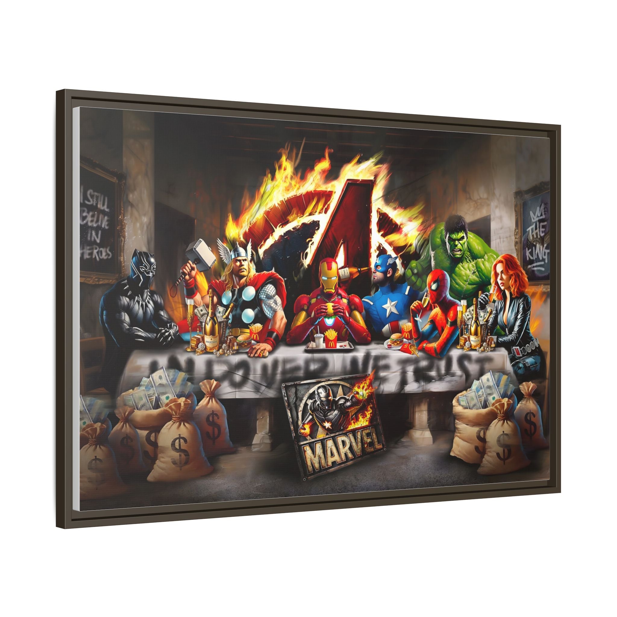 Feast of Franchises: Marvel Avengers Last Supper, Corporate Pop Art Parody - Canvas Wall Art