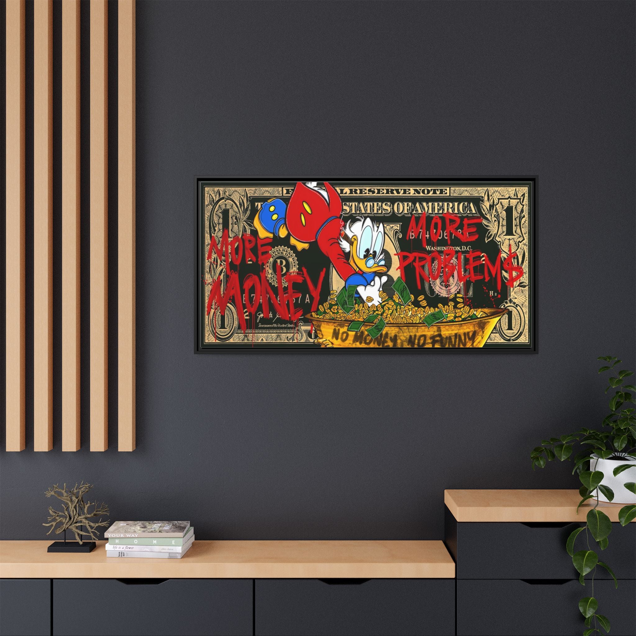 Duck Dynasty of Dollars: Pop Art Financial Critique, Graffiti Economics, Capitalist Commentary - Canvas Wall Art