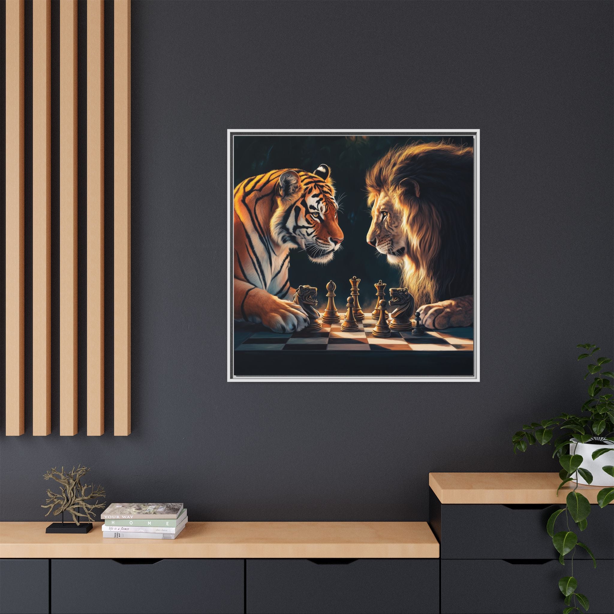 Predatory Strategies: Animal Kingdom Chess, Metaphorical Digital Art - Canvas Wall Art