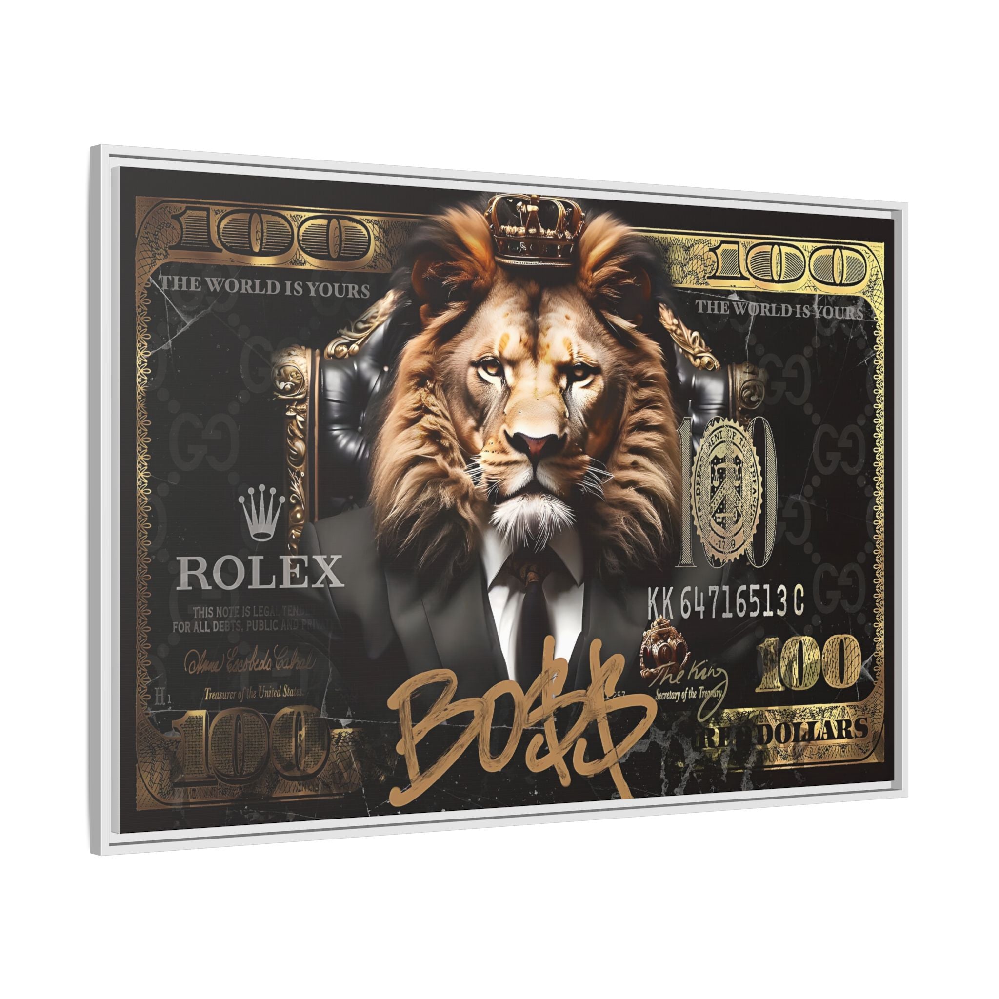 Lion Sovereign: Corporate Dominance, Golden Empire, Power Portrait - Canvas Wall Art