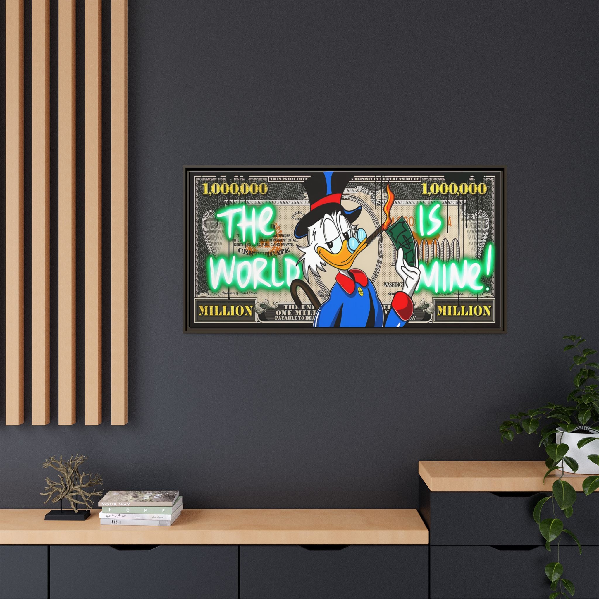 Duck Dollar Domination: Pop Art Financial Satire, Disney Character Urban Commentary - Canvas Wall Art