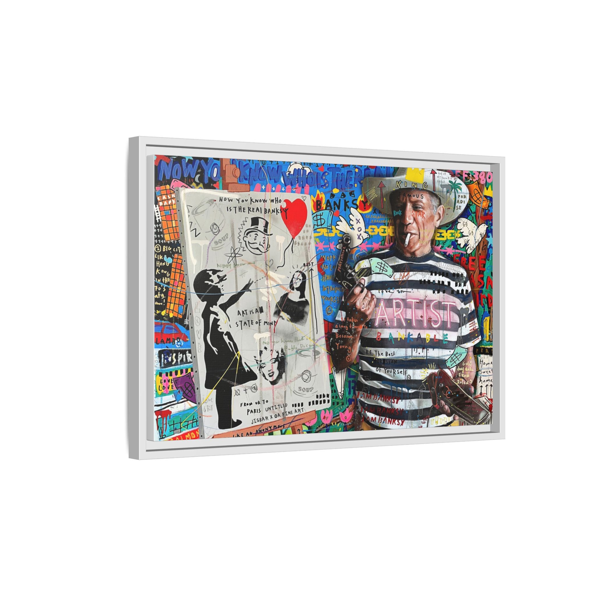 Bankable Rebellion: Street Art Collage, Banksy-Inspired Social Commentary, Urban Creative Expression - Canvas Wall Art