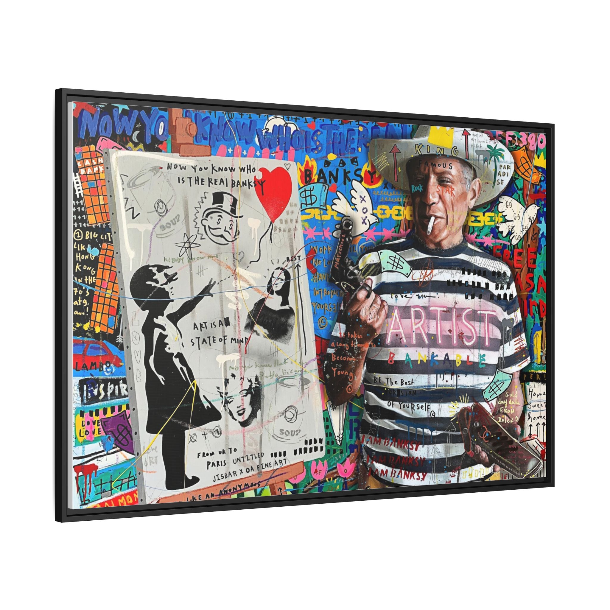 Bankable Rebellion: Street Art Collage, Banksy-Inspired Social Commentary, Urban Creative Expression - Canvas Wall Art
