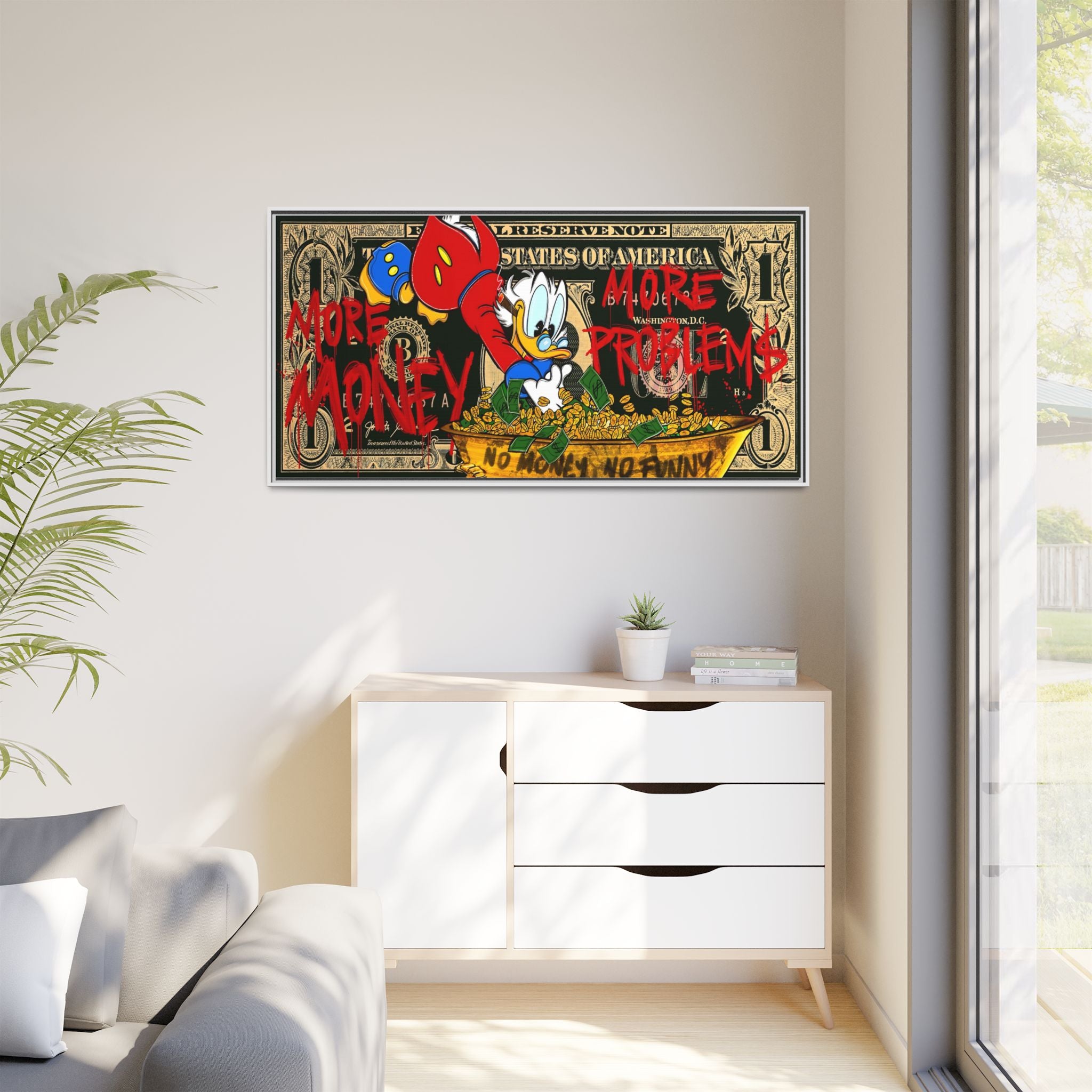Duck Dynasty of Dollars: Pop Art Financial Critique, Graffiti Economics, Capitalist Commentary - Canvas Wall Art