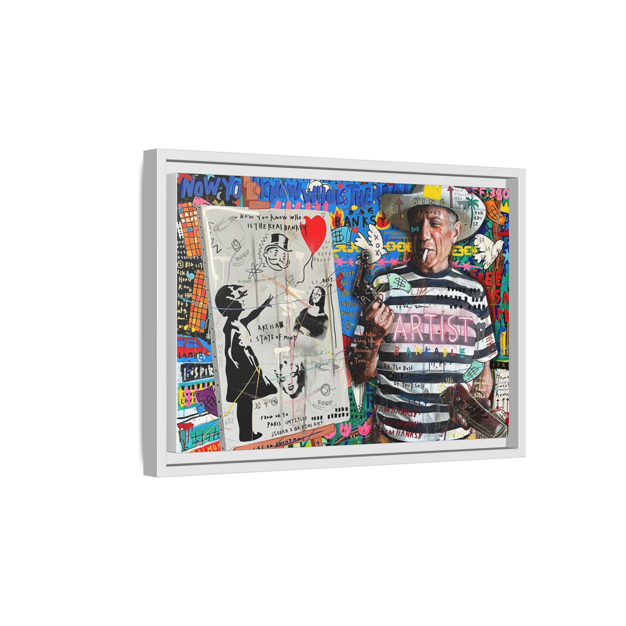 Bankable Rebellion: Street Art Collage, Banksy-Inspired Social Commentary, Urban Creative Expression - Canvas Wall Art