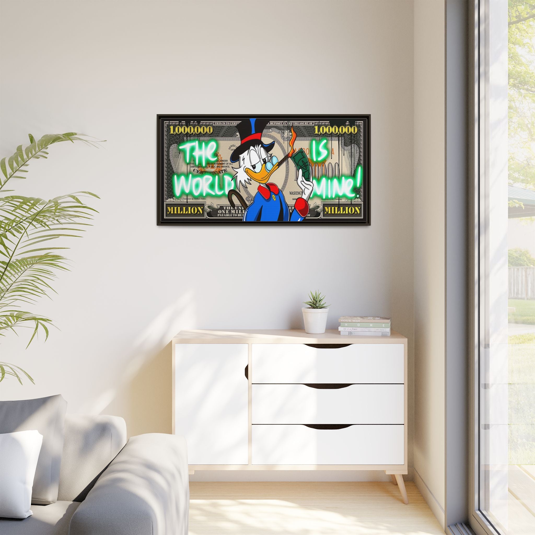 Duck Dollar Domination: Pop Art Financial Satire, Disney Character Urban Commentary - Canvas Wall Art