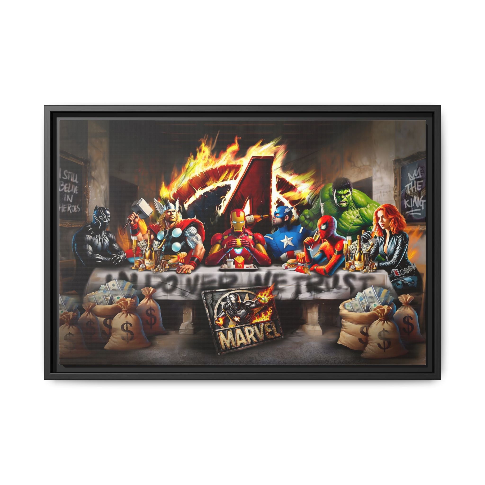 Feast of Franchises: Marvel Avengers Last Supper, Corporate Pop Art Parody - Canvas Wall Art