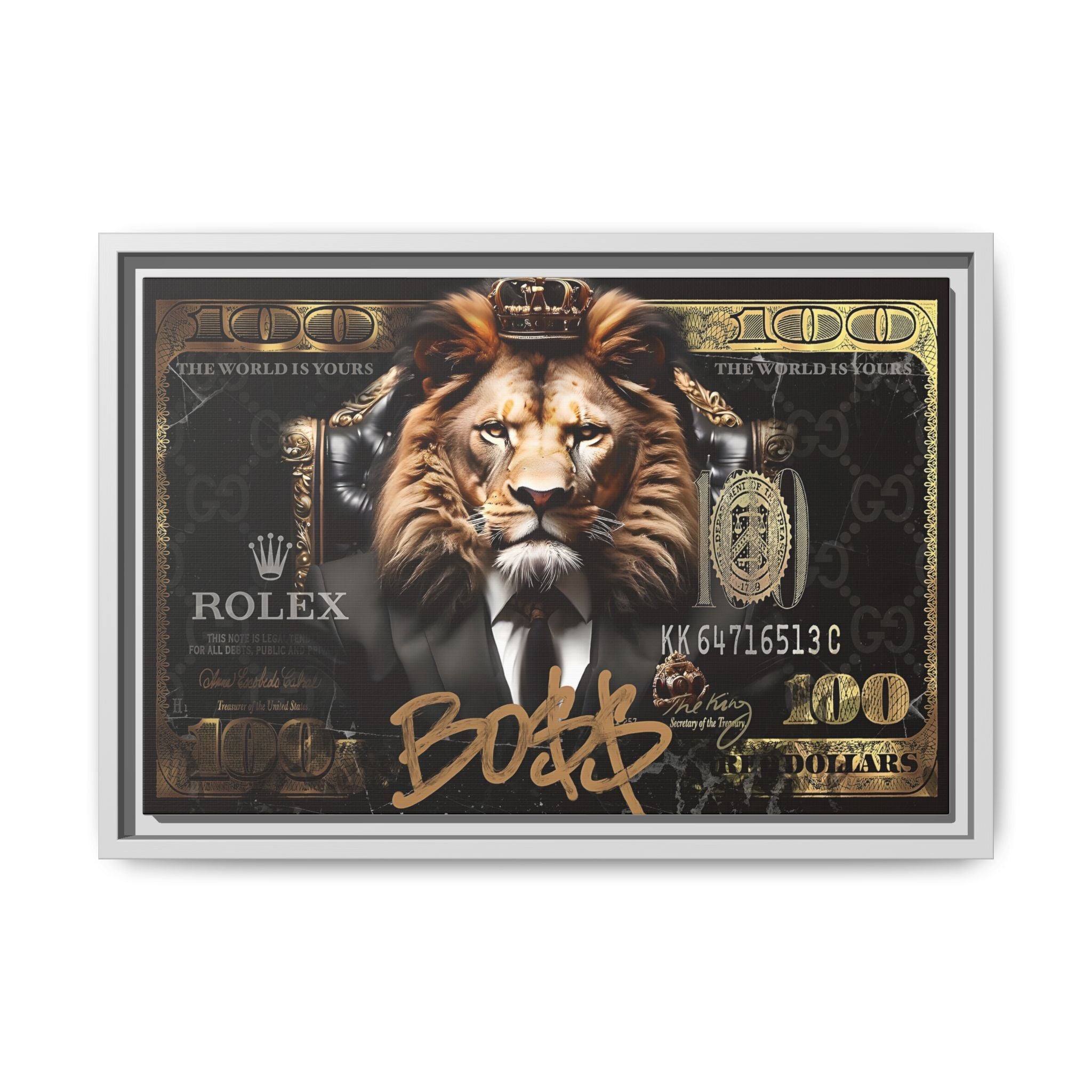 Lion Sovereign: Corporate Dominance, Golden Empire, Power Portrait - Canvas Wall Art