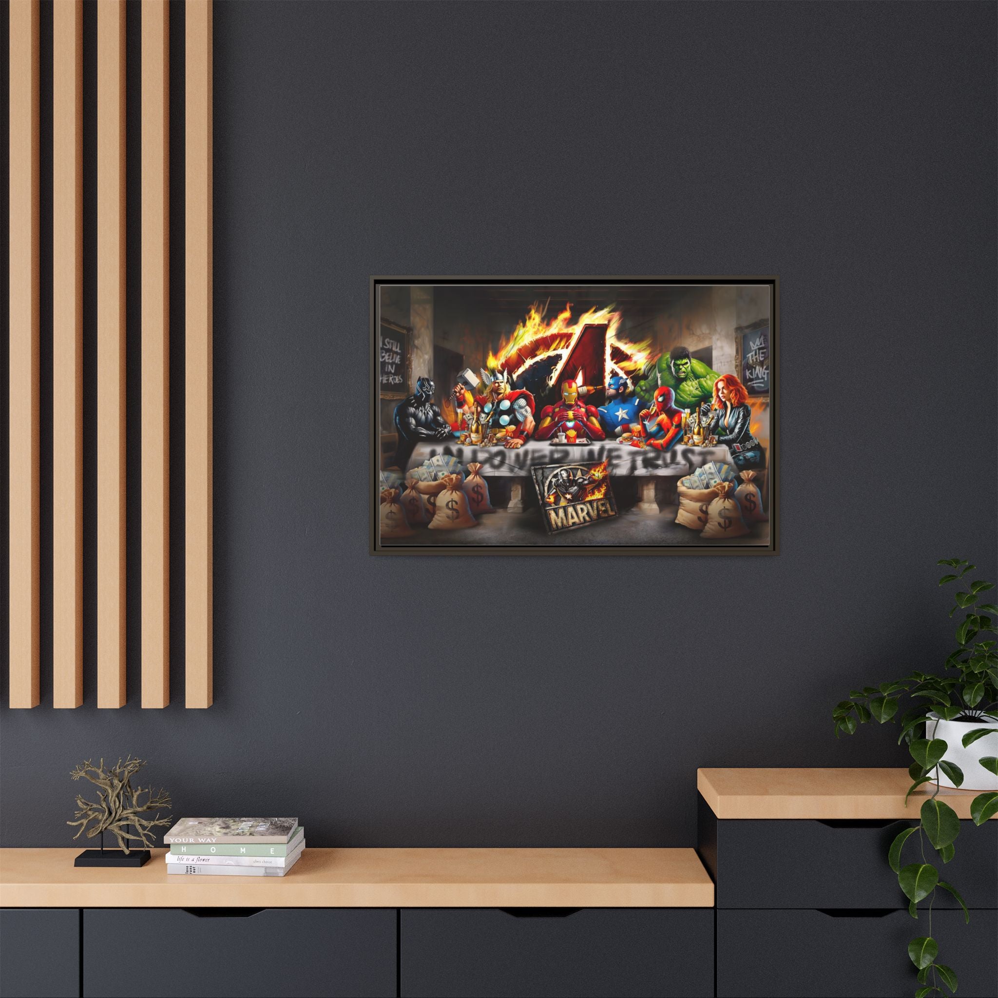 Feast of Franchises: Marvel Avengers Last Supper, Corporate Pop Art Parody - Canvas Wall Art