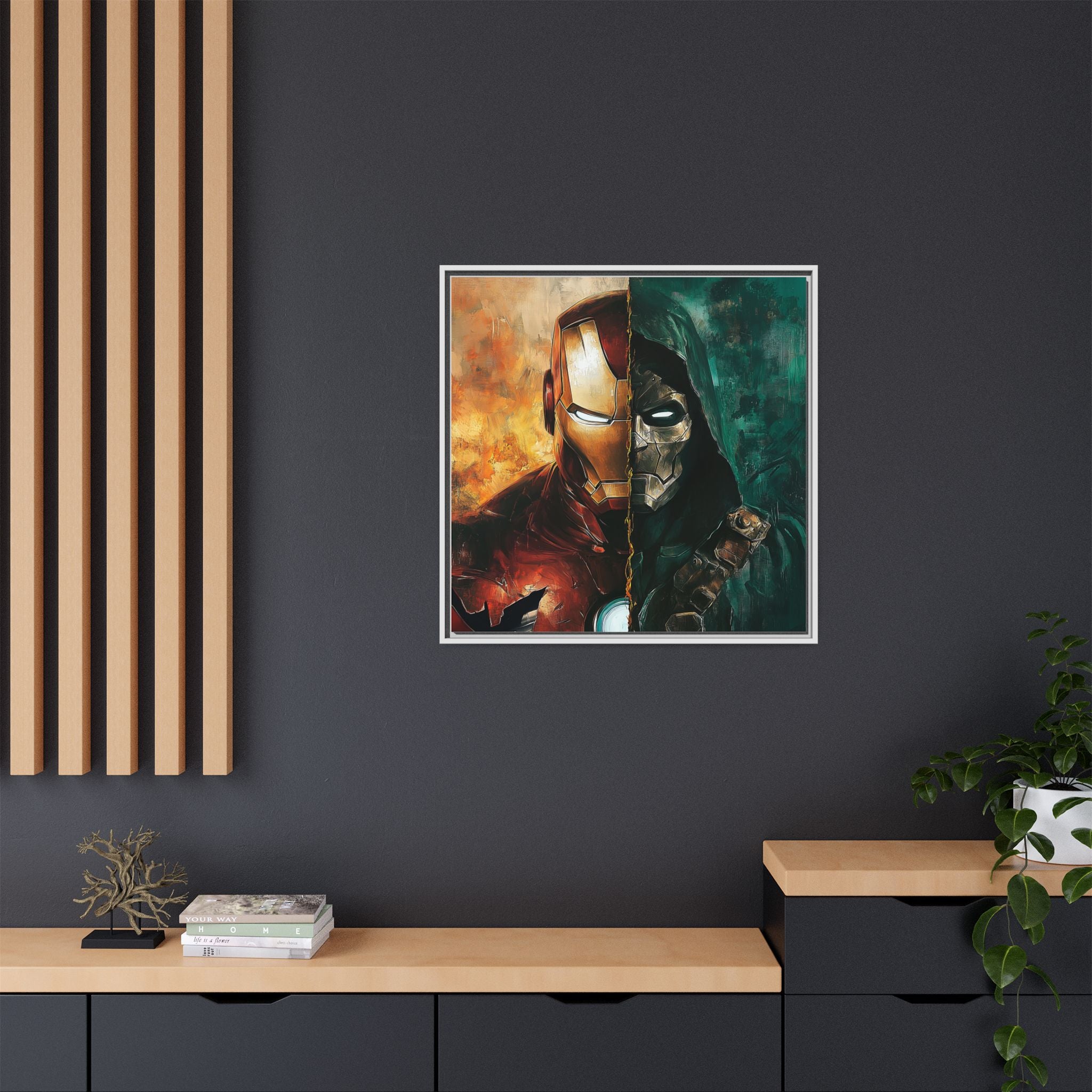 Technological Titans: Marvel Rivalry, Digital Fan Art Portrait, Superhero Duality Composition - Canvas Wall Art