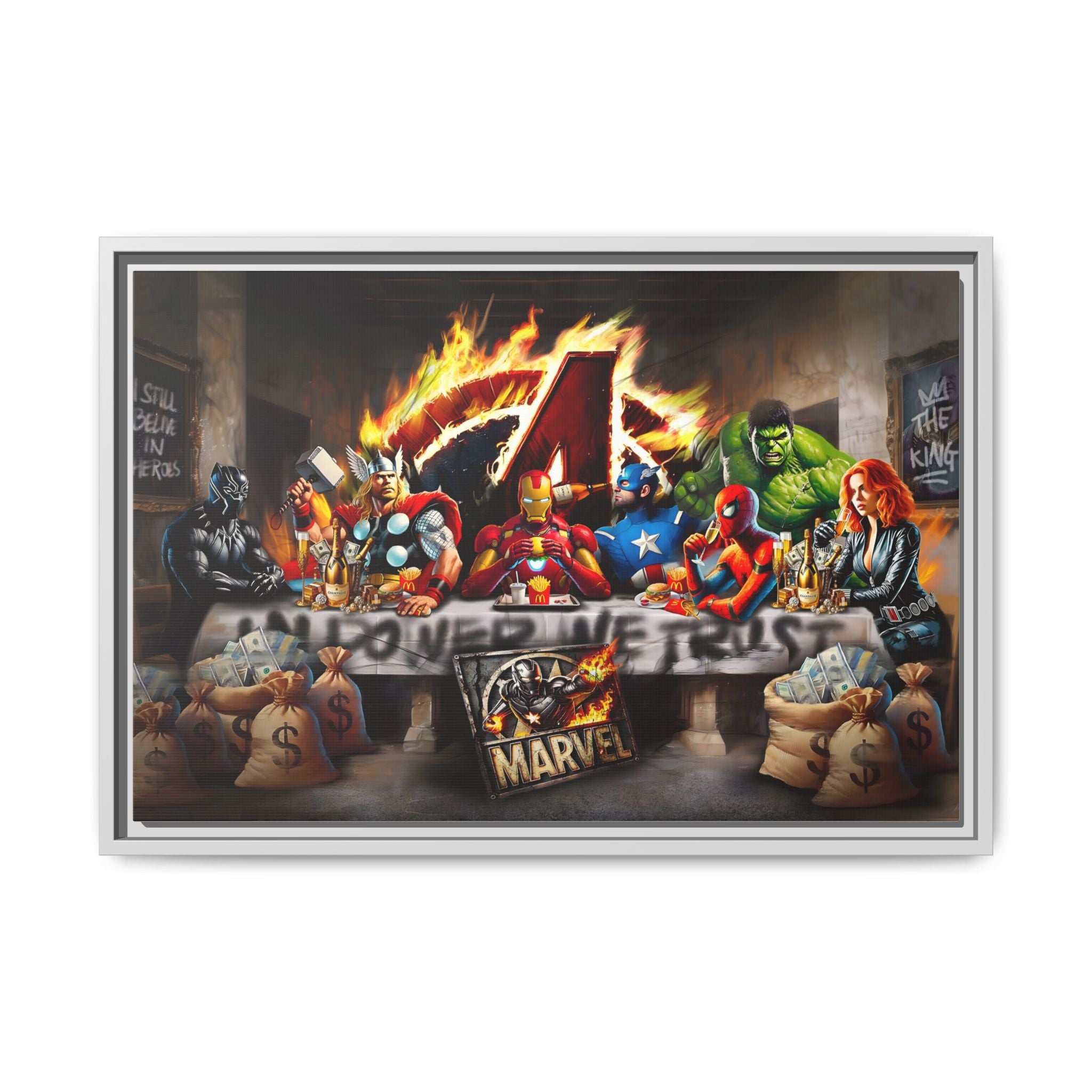Feast of Franchises: Marvel Avengers Last Supper, Corporate Pop Art Parody - Canvas Wall Art