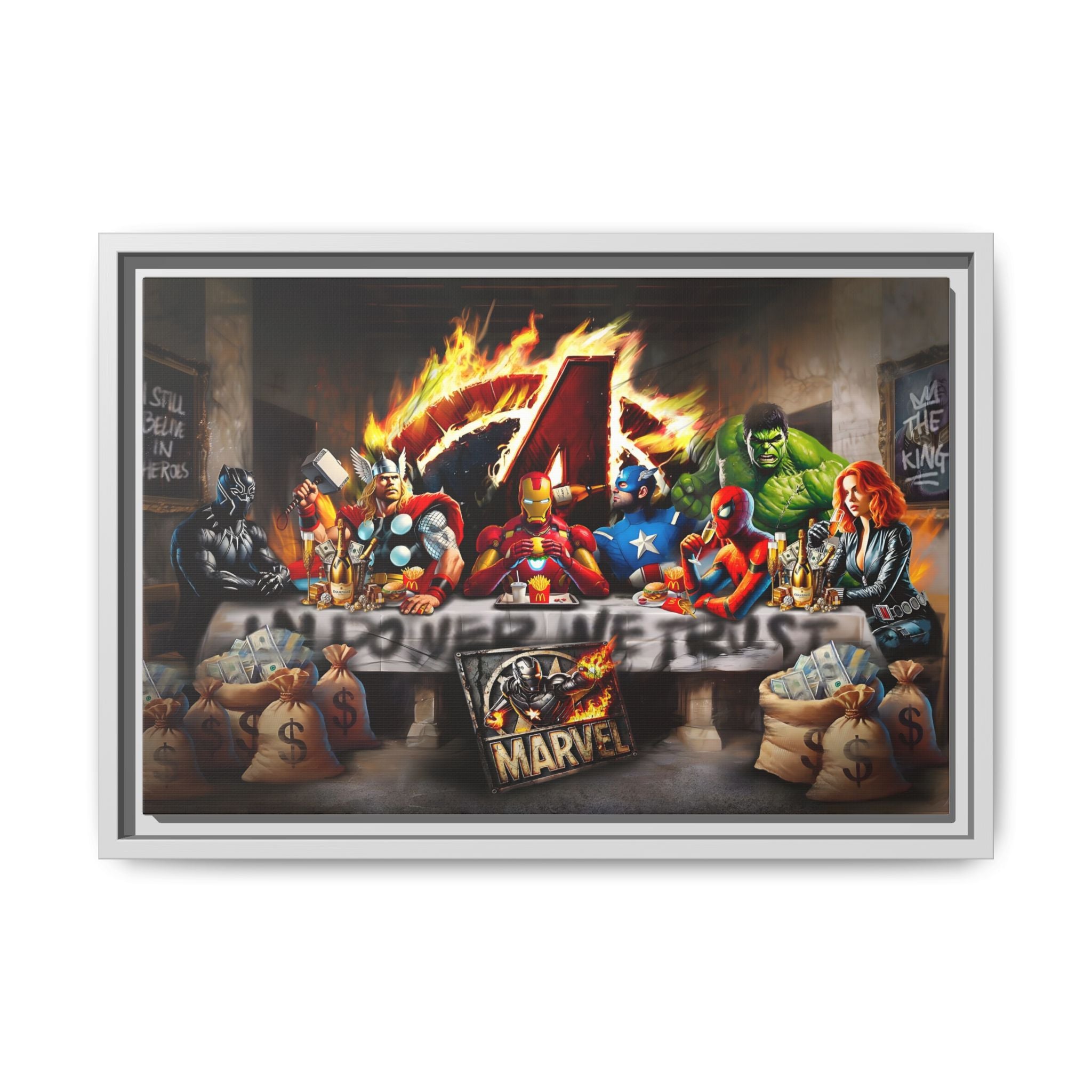 Feast of Franchises: Marvel Avengers Last Supper, Corporate Pop Art Parody - Canvas Wall Art