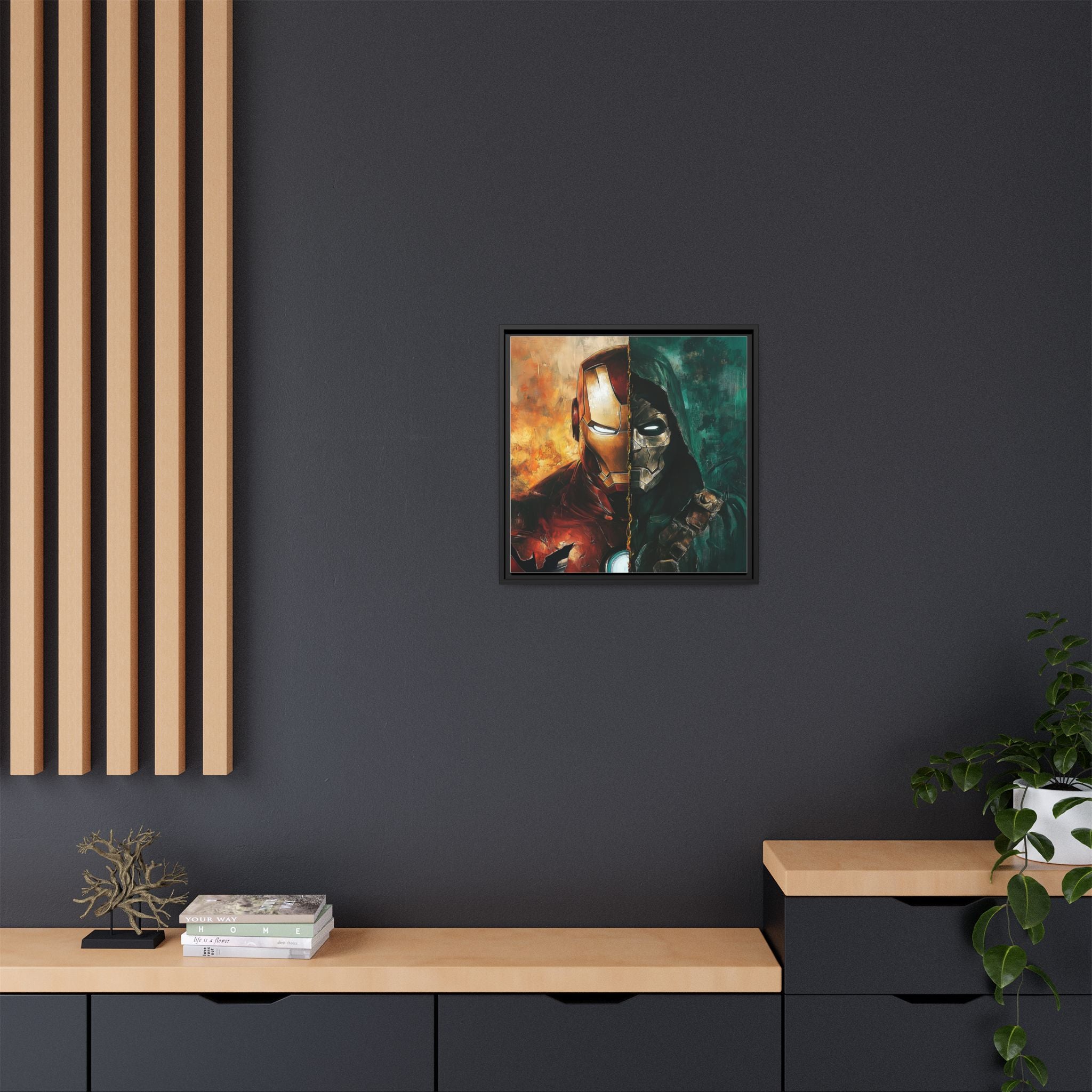 Technological Titans: Marvel Rivalry, Digital Fan Art Portrait, Superhero Duality Composition - Canvas Wall Art