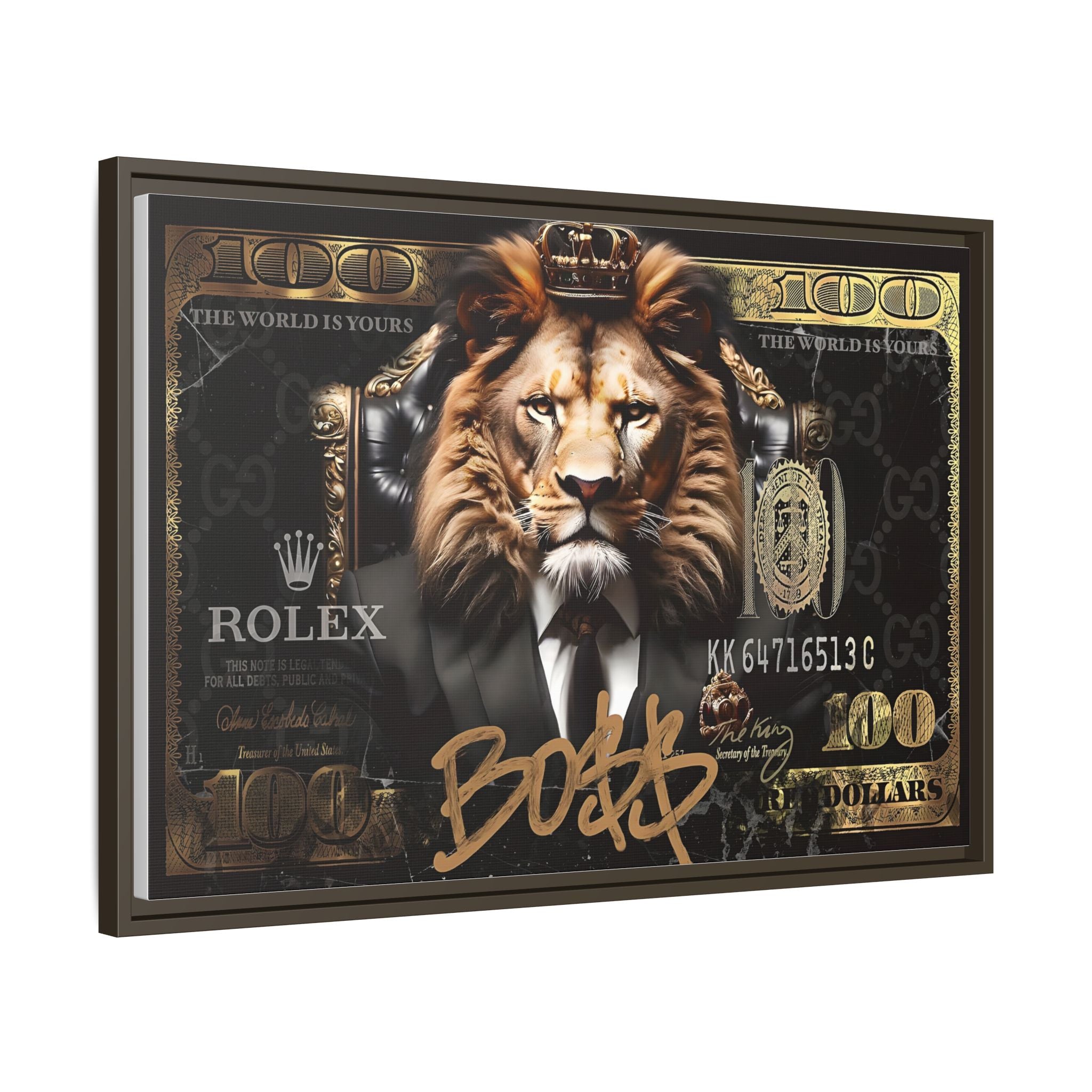 Lion Sovereign: Corporate Dominance, Golden Empire, Power Portrait - Canvas Wall Art