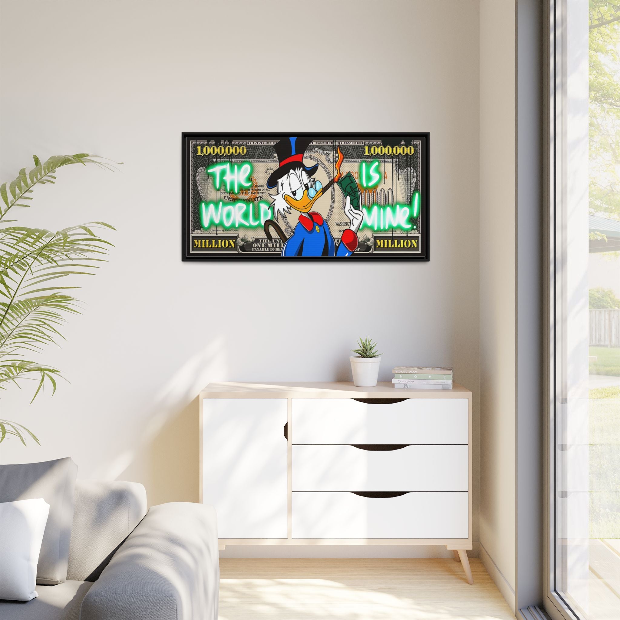 Duck Dollar Domination: Pop Art Financial Satire, Disney Character Urban Commentary - Canvas Wall Art